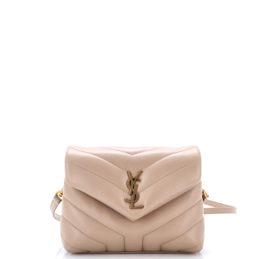 LouLou Matelasse Leather Toy Bag Chevron Saint Laurent: LouLou Matelasse Leather Toy Bag Chevron Saint Laurent LouLou Matelasse Leather Toy Bag Chevron Saint Laurent - A stylish and compact cross body bag with a neutral exterior and black interior,