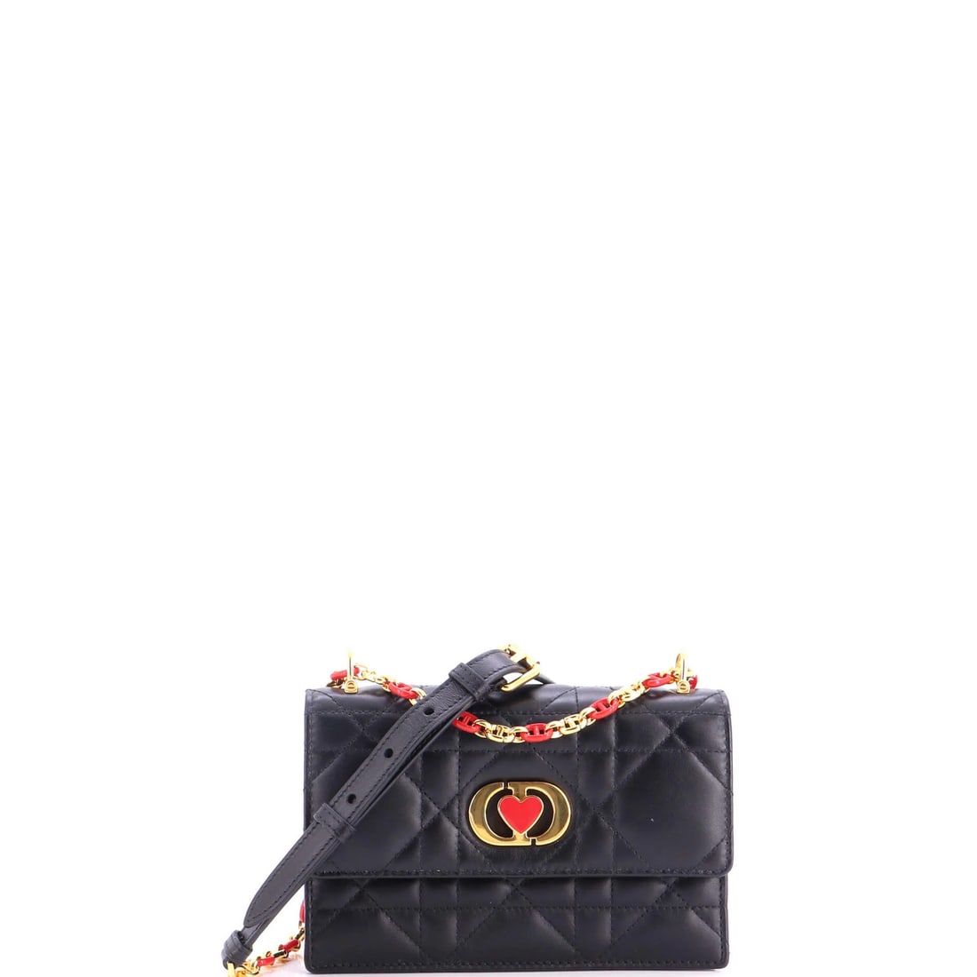 Miss Caro Christian Dior Cannage Mini Quilt Calfskin Flap Bag DiorAmour: Miss Caro Christian Dior Cannage Mini Quilt Calfskin Flap Bag DiorAmour Black leather Miss Caro Christian Dior Cannage Mini Quilt Calfskin Flap Bag with gold hardware, featuring a compact size and