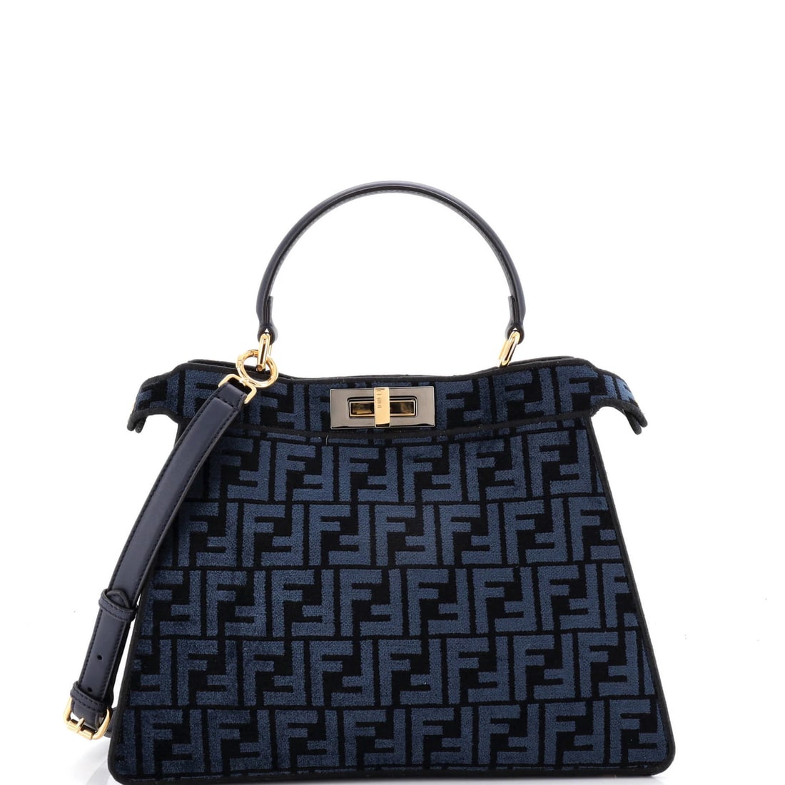 Peekaboo ISeeU Bag Zucca Tapestry Medium Fendi: Peekaboo ISeeU Bag Zucca Tapestry Medium Fendi The Peekaboo ISeeU Bag Zucca Tapestry Medium Fendi is a stylish and vibrant blue bag with a unique fabric exterior and leather interior. Featuring a gold