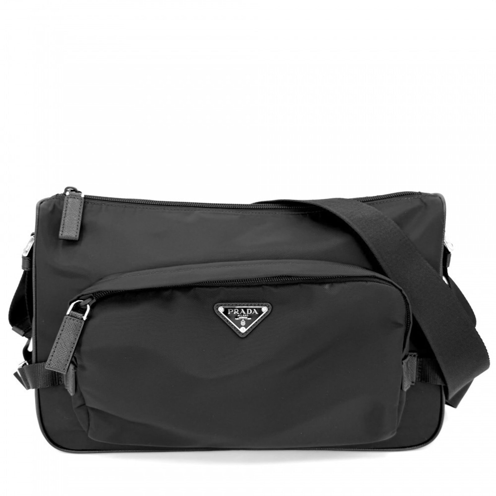 Shoulder Bag Nylon: Shoulder Bag Nylon Black Prada Nylon Shoulder Bag, 22cm x 35cm x 12cm, 125cm strap length. Made from high-quality nylon, this shoulder bag features a sleek and modern design. With its classic style an
