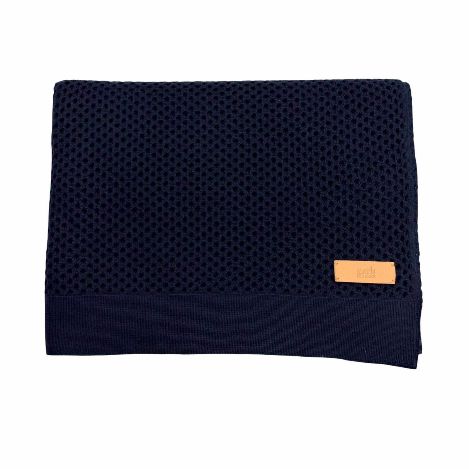 Hermes Stole Cashmere Leather: Hermes Stole Cashmere Leather Navy cashmere and leather come together in this 1.8m x 57cm long stole from Hermes, a renowned Italian luxury brand. The combination of soft cashmere and supple leather