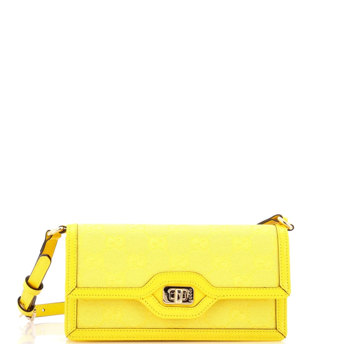 Luce Canvas GG Shoulder Bag Mini Gucci: Luce Canvas GG Shoulder Bag Mini Gucci The Luce Canvas GG Shoulder Bag Mini Gucci is a vibrant yellow canvas shoulder bag with a classic GG pattern. Measuring 4" tall, 7.5" wide, and 2" deep, this min
