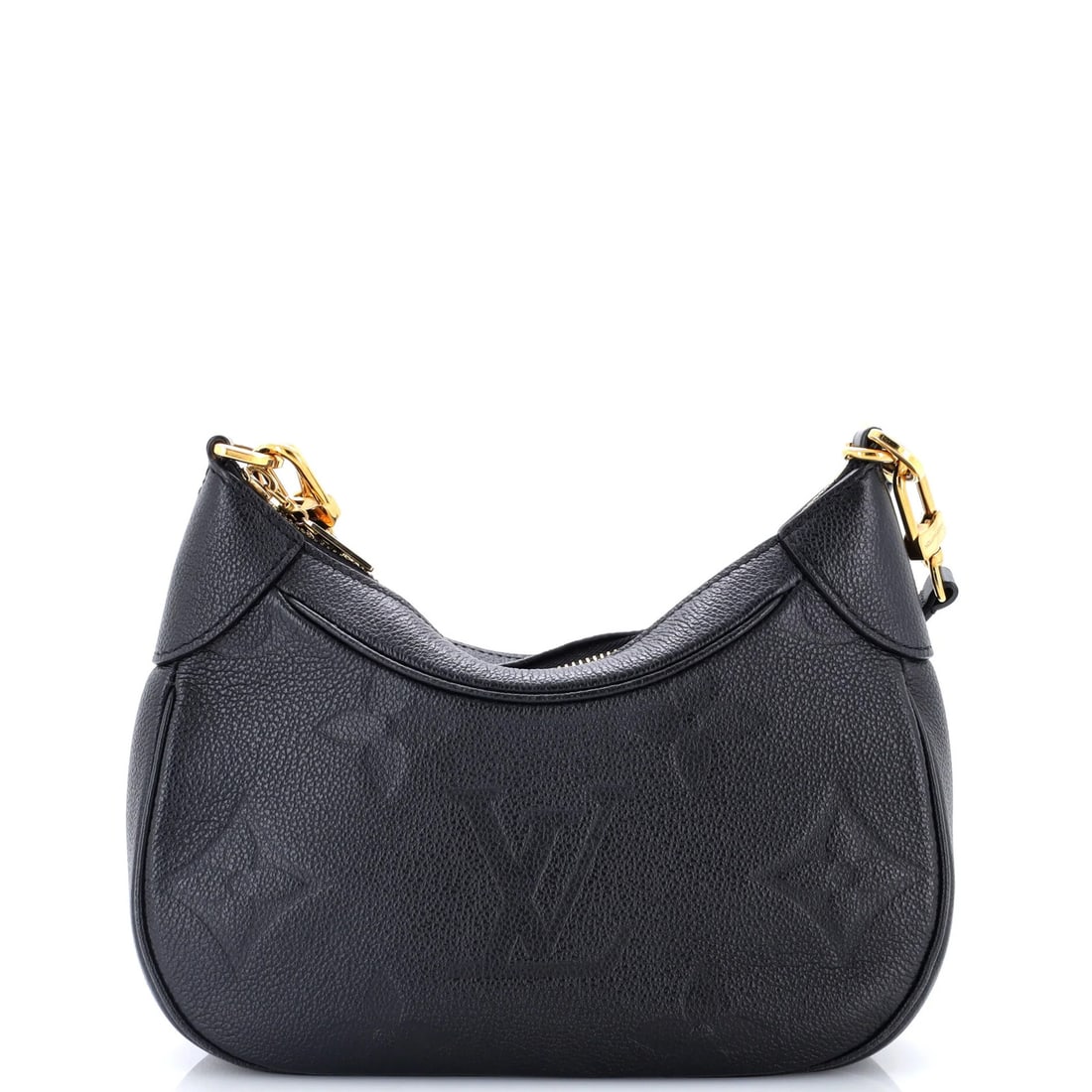 Louis Vuitton Giant Bagatelle Monogram Empreinte NM: Louis Vuitton Giant Bagatelle Monogram Empreinte NM Black Louis Vuitton Giant Bagatelle Monogram Empreinte NM shoulder bag with heavy edge wear, scuffs, and minor creases on the exterior. The bag