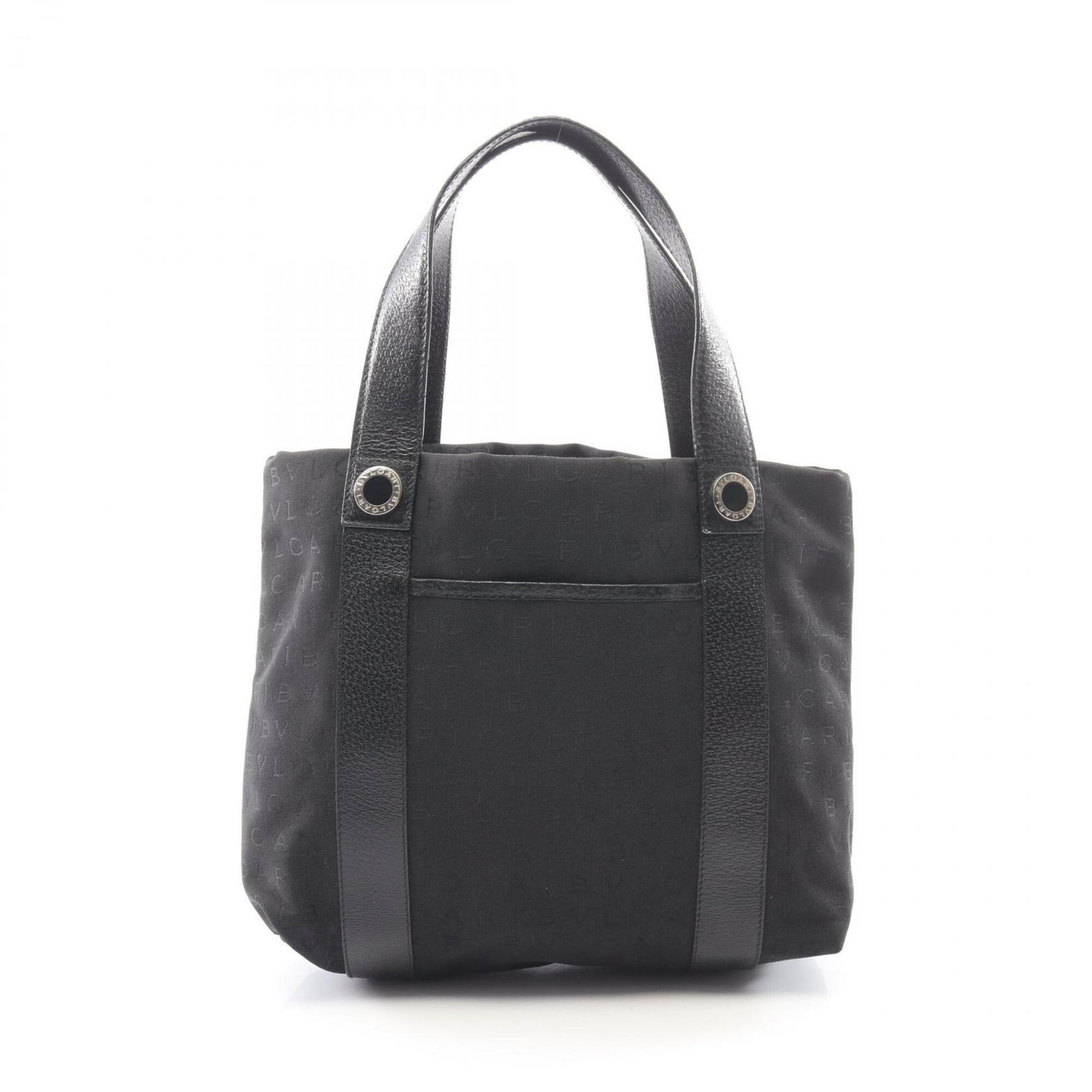 Canvas Leather Tote Bag Bvlgari: Canvas Leather Tote Bag Bvlgari Canvas and leather combine in this sleek Bvlgari tote bag, featuring a black color and dimensions of 23cm x 25.5cm x 11cm. The bag's canvas material and leather