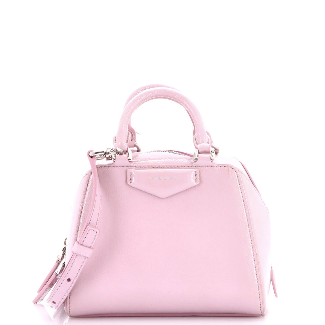 Leather Nano Cube Bag Antigona Givenchy: Leather Nano Cube Bag Antigona Givenchy The Givenchy Antigona Cube Bag is a stylish and compact leather nano cube bag, featuring a vibrant pink exterior and neutral interior. With its silver hardware