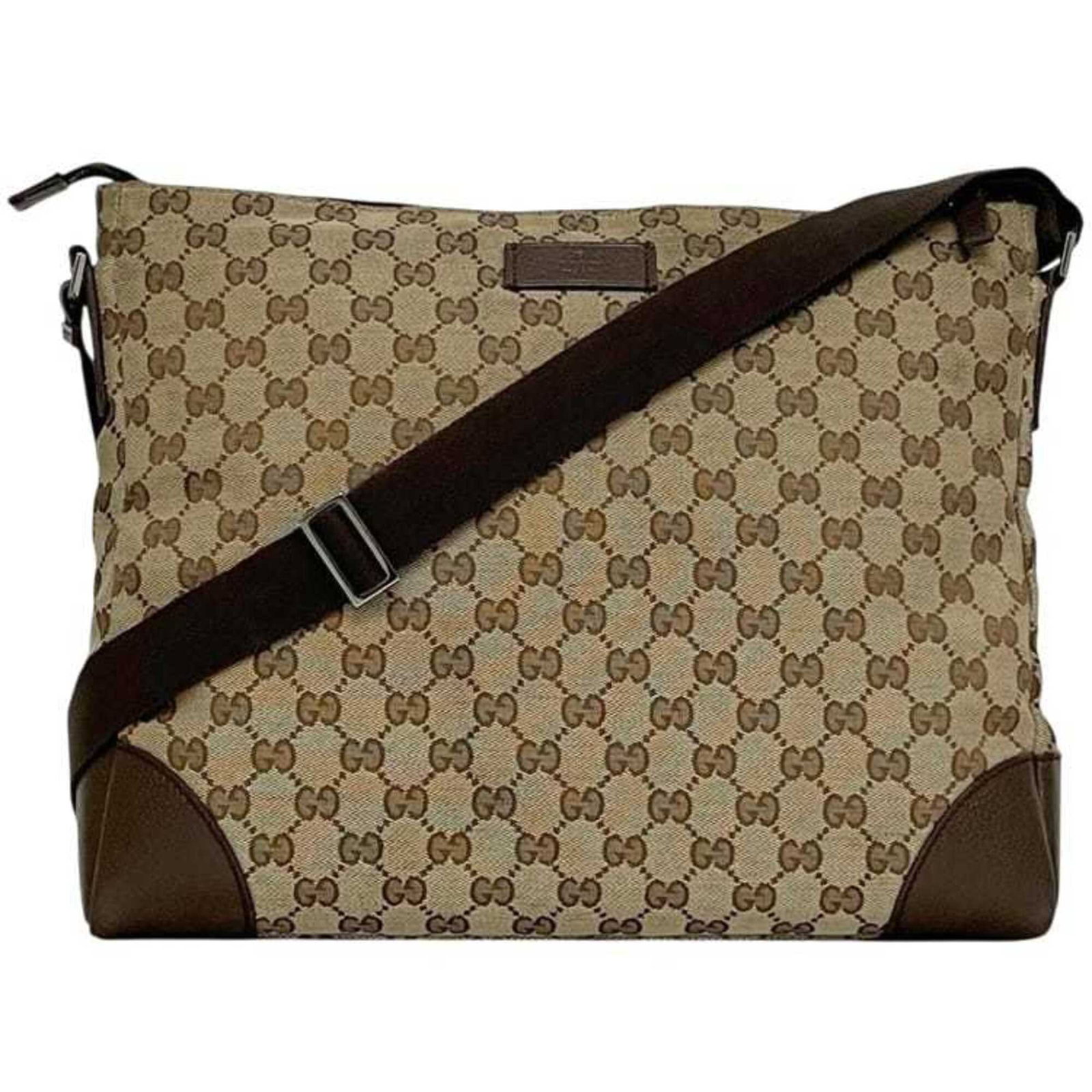 Canvas Leather Gg Gucci Bag Shoulder: Canvas Leather Gg Gucci Bag Shoulder Canvas Leather Gucci Bag Shoulder in Beige and Brown. This GG canvas, leather shoulder bag features a classic design with a 27cm x 34cm x 10cm size. The bag's