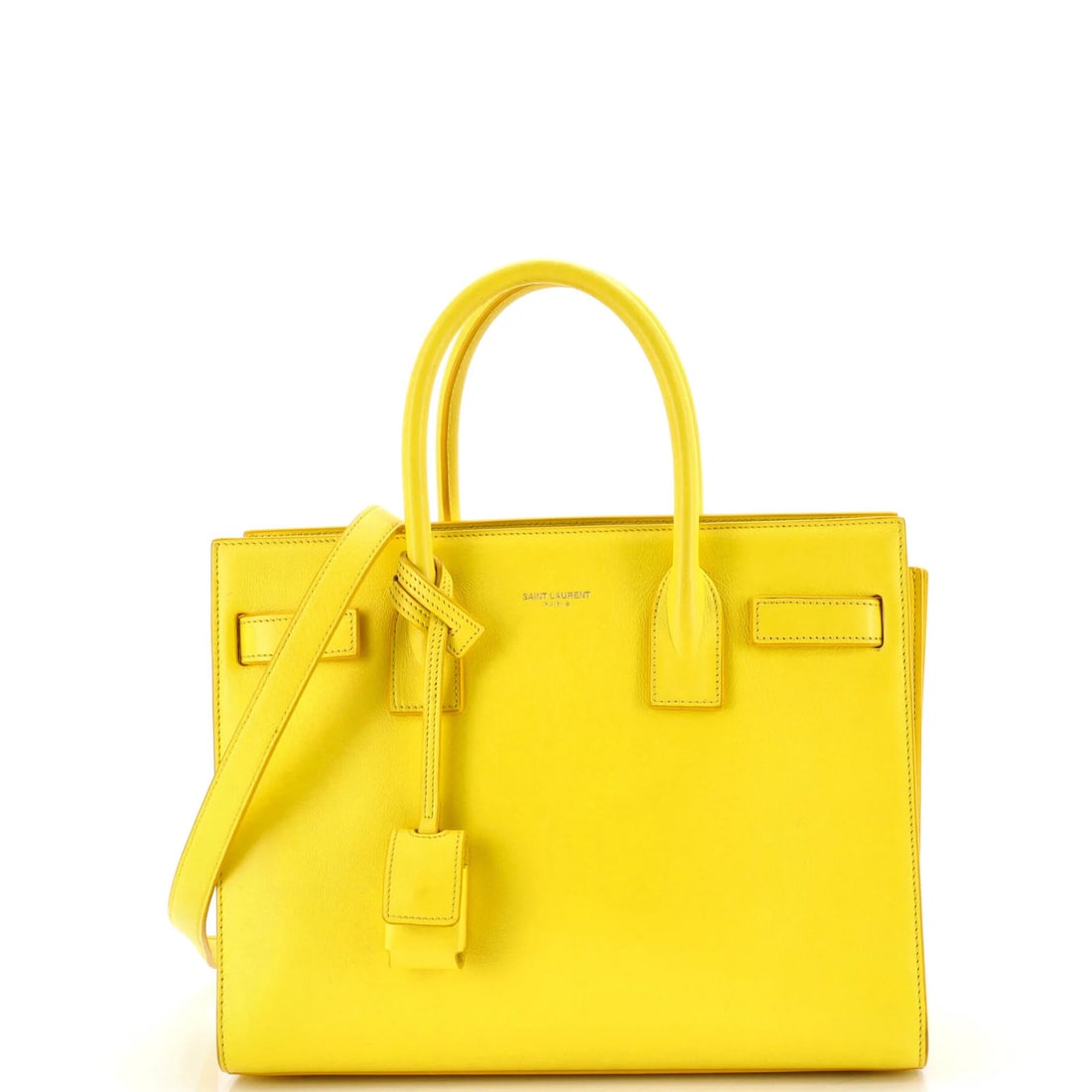 Leather Baby Bag Sac de Saint Laurent: Leather Baby Bag Sac de Saint Laurent Yellow Sac de Jour Bag from Saint Laurent, featuring a classic totes design with a luxurious leather exterior and gold hardware. Measuring 8" x 10" x 5", this