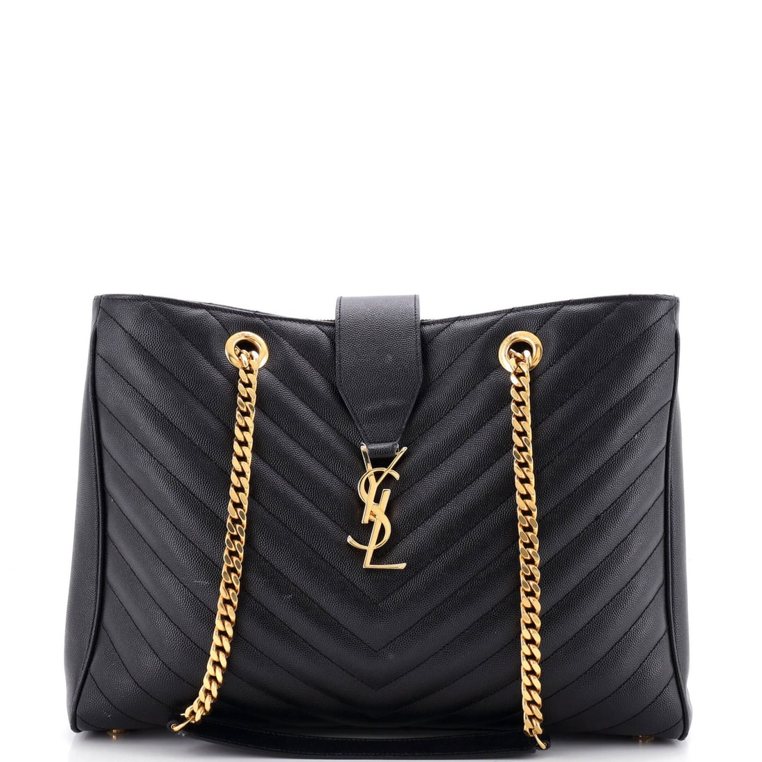 Laurent Saint Classic Monogram Leather Matelasse Chevron Shopper Large: Laurent Saint Classic Monogram Leather Matelasse Chevron Shopper Large Large Saint Laurent Classic Monogram Leather Matelasse Chevron Shopper features a black exterior with gold hardware and a spaciou