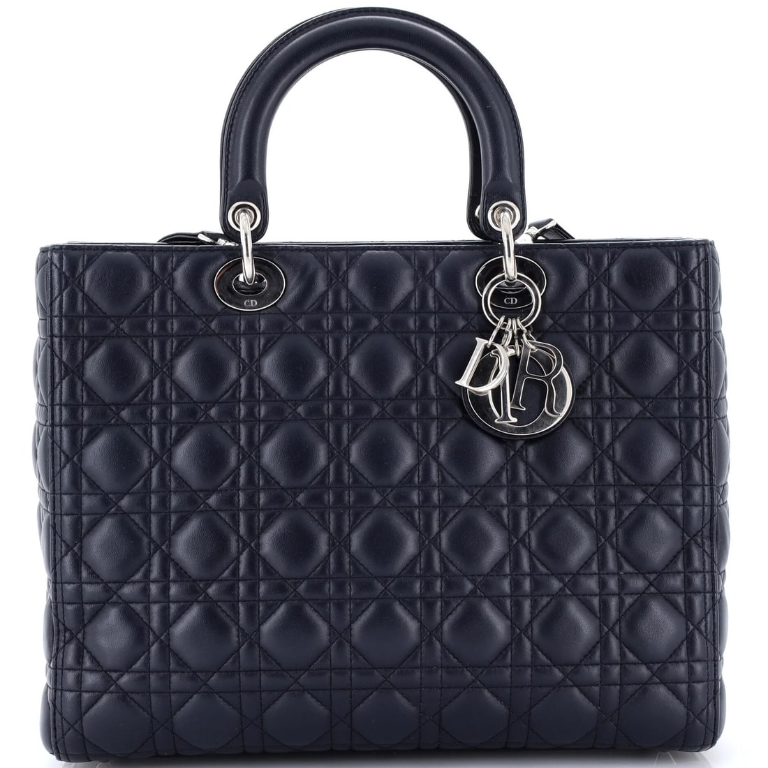 Lady Dior Bag Lambskin Cannage Quilt Large Christian Dior: Lady Dior Bag Lambskin Cannage Quilt Large Christian Dior Large Lady Dior Bag in Blue Lambskin Cannage Quilt Style, with Silver Hardware and Blue Interior, Measuring 10" High x 12.5" Wide x 4" Deep,