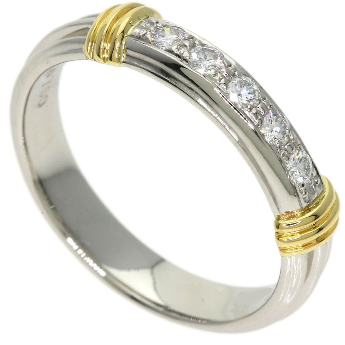Dior 5P Diamond Two-Tone Ring K18 Yellow Gold Pt950: Dior 5P Diamond Two-Tone Ring K18 Yellow Gold Pt950 K18 Yellow Gold Pt950 diamond ring with a striking two-tone design, featuring a silver metal exterior and a high-purity gold interior. This elegant