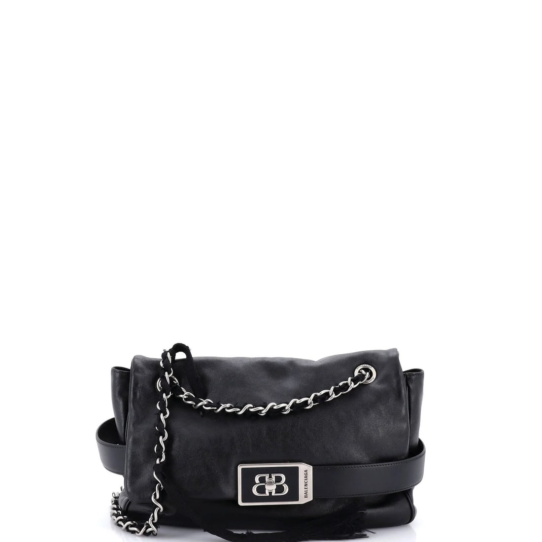 Medium Leather Chain Flap Bag Modu Balenciaga: Medium Leather Chain Flap Bag Modu Balenciaga The Balenciaga Modu Chain Flap Bag is a sleek and stylish medium leather shoulder bag with a chain flap closure. Measuring 9" tall, 13" wide, and 3.5"