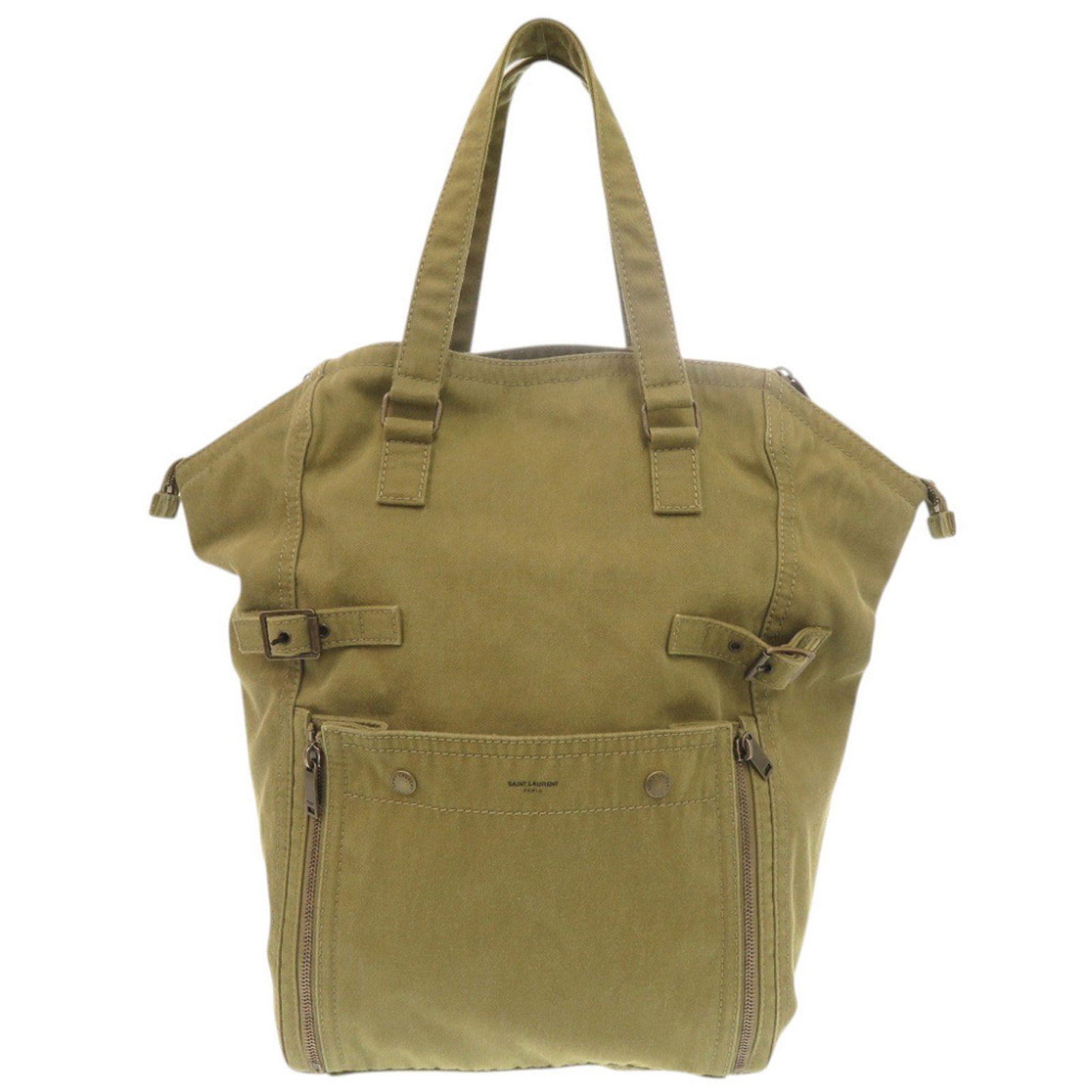 Saint Laurent Yves Tote Bag: Saint Laurent Yves Tote Bag Canvas tote bag from Yves Saint Laurent, featuring a khaki color and classic design. Made from high-quality canvas material, this tote bag measures 40cm x 46cm x 18cm and
