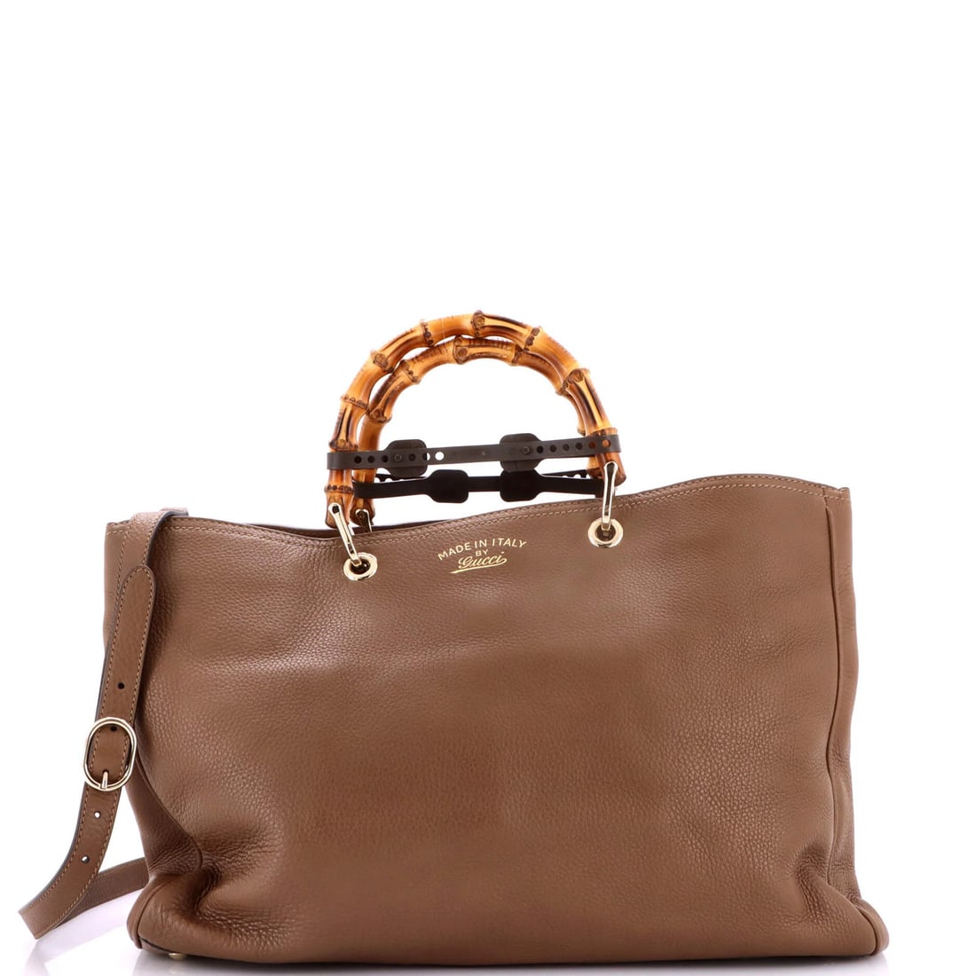 Gucci Tote Leather Large Shopper Bamboo: Gucci Tote Leather Large Shopper Bamboo Brown leather Gucci Bamboo Shopper Tote Large in Very Good condition. Features scuffs, edge wear, corner wear, minor creases, minor cracking, and minor discolor
