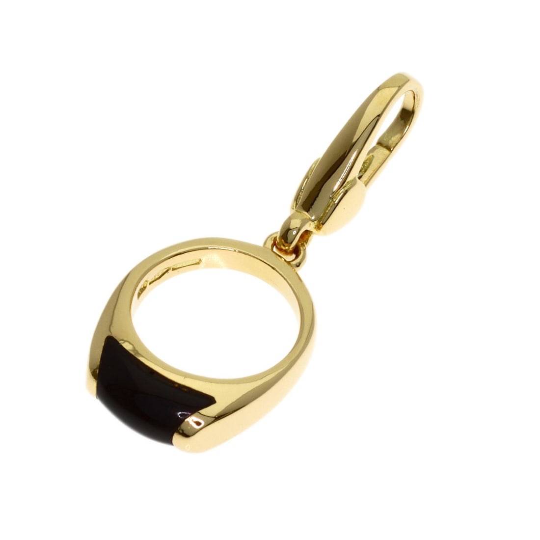 Yellow Gold K18 Pendant Onyx Top Bvlgari Tronchetto: Yellow Gold K18 Pendant Onyx Top Bvlgari Tronchetto K18 Yellow Gold BVLGARI Tronchetto pendant showcases a striking onyx top, set against a backdrop of luxurious gold metal. The K18 purity ensures
