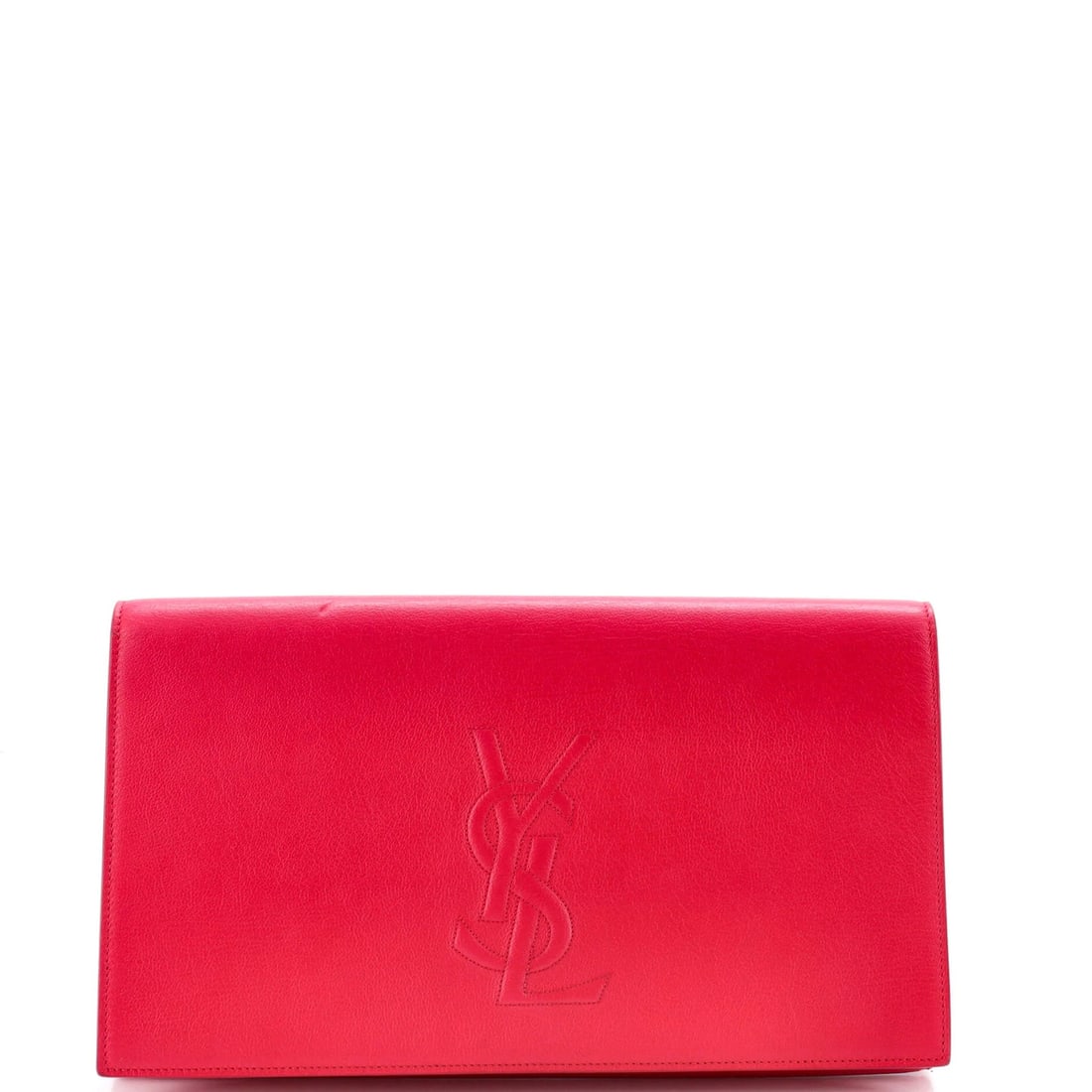 Large Belle de Jour Clutch Saint Laurent: Large Belle de Jour Clutch Saint Laurent Pink Saint Laurent Belle de Jour Clutch with satin interior and aged gold hardware, featuring a large size with a 7" height and 11" width. The exterior