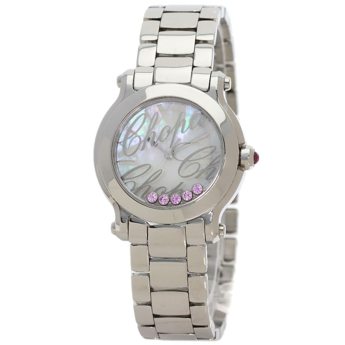 Chopard Happy Sports Watches Pink Sapphire 27/ 8509: Chopard Happy Sports Watches Pink Sapphire 27/ 8509 Chopard's Happy Sports collection presents a sleek and modern timepiece, featuring a stainless steel case and silver bezel, while a white shell