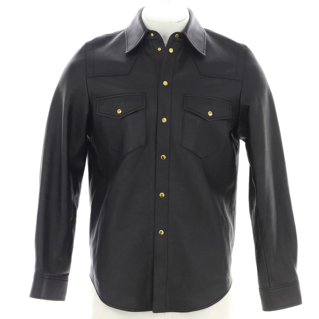 Men's Logo Leather Jacket Gucci Shirt: Men's Logo Leather Jacket Gucci Shirt Black leather jacket with Gucci logo, featuring minor creasing, wear, and scuffs throughout, and oil slick discoloration on the collar. The jacket's exterior is