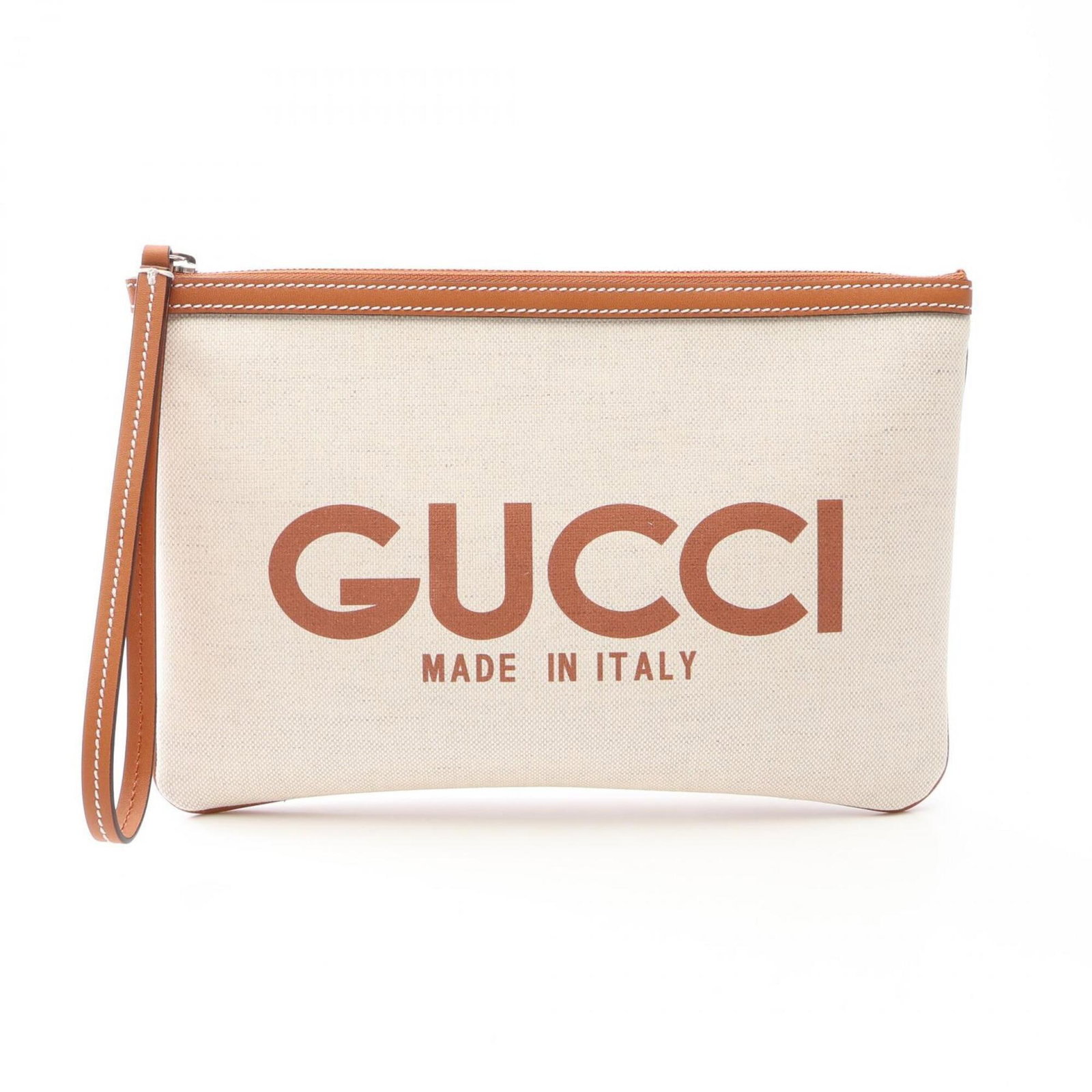Canvas Leather Bag Clutch Gucci: Canvas Leather Bag Clutch Gucci Canvas Leather Bag Clutch Gucci is a brown, ivory brown canvas and leather clutch bag, measuring 18.5cm x 29cm x 1.5cm. The bag features a canvas and leather