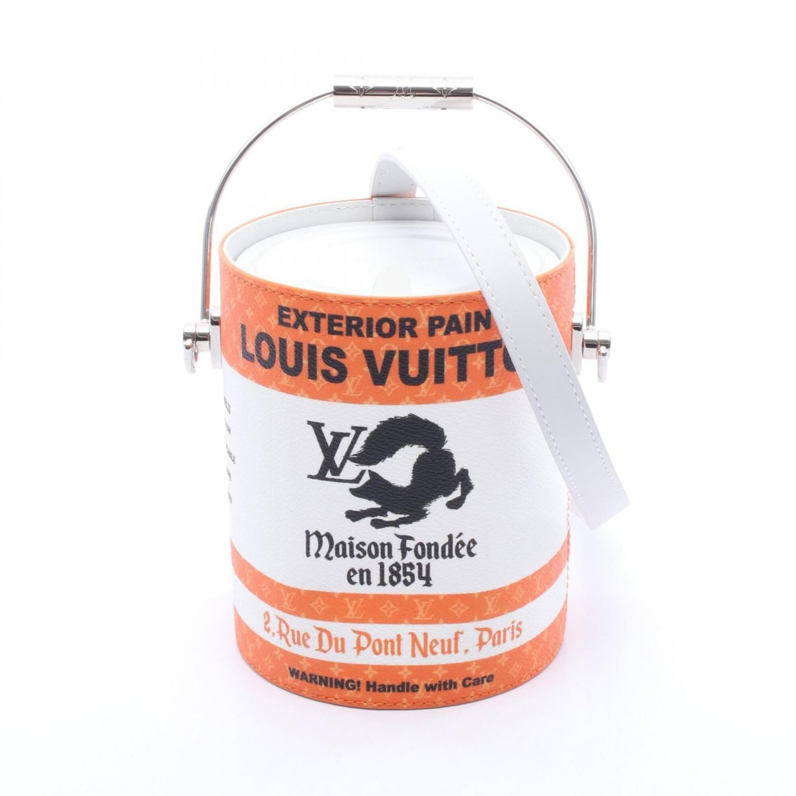 Handbag Coated Canvas Leather Louis Vuitton: Handbag Coated Canvas Leather Louis Vuitton Coated canvas and leather make up this Louis Vuitton handbag, available in black, orange, and white colors. The bag measures 16cm x 13cm x 13cm and