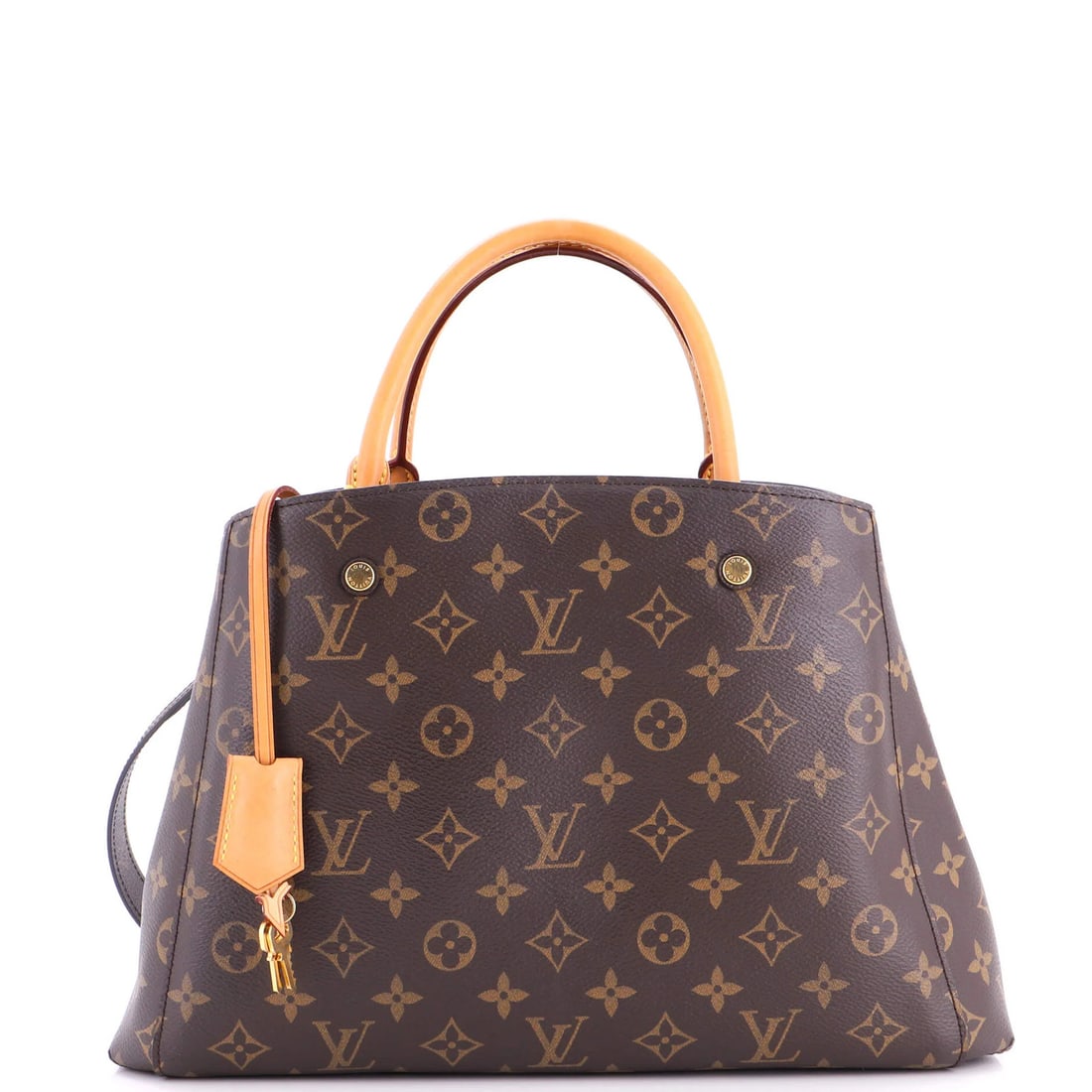 Vuitton Louis Handbag Monogram Canvas MM Montaigne: Vuitton Louis Handbag Monogram Canvas MM Montaigne Brown Louis Vuitton Montaigne MM Monogram Canvas Tote with gold hardware and keys clochette. Features a classic M-shaped design with a signature