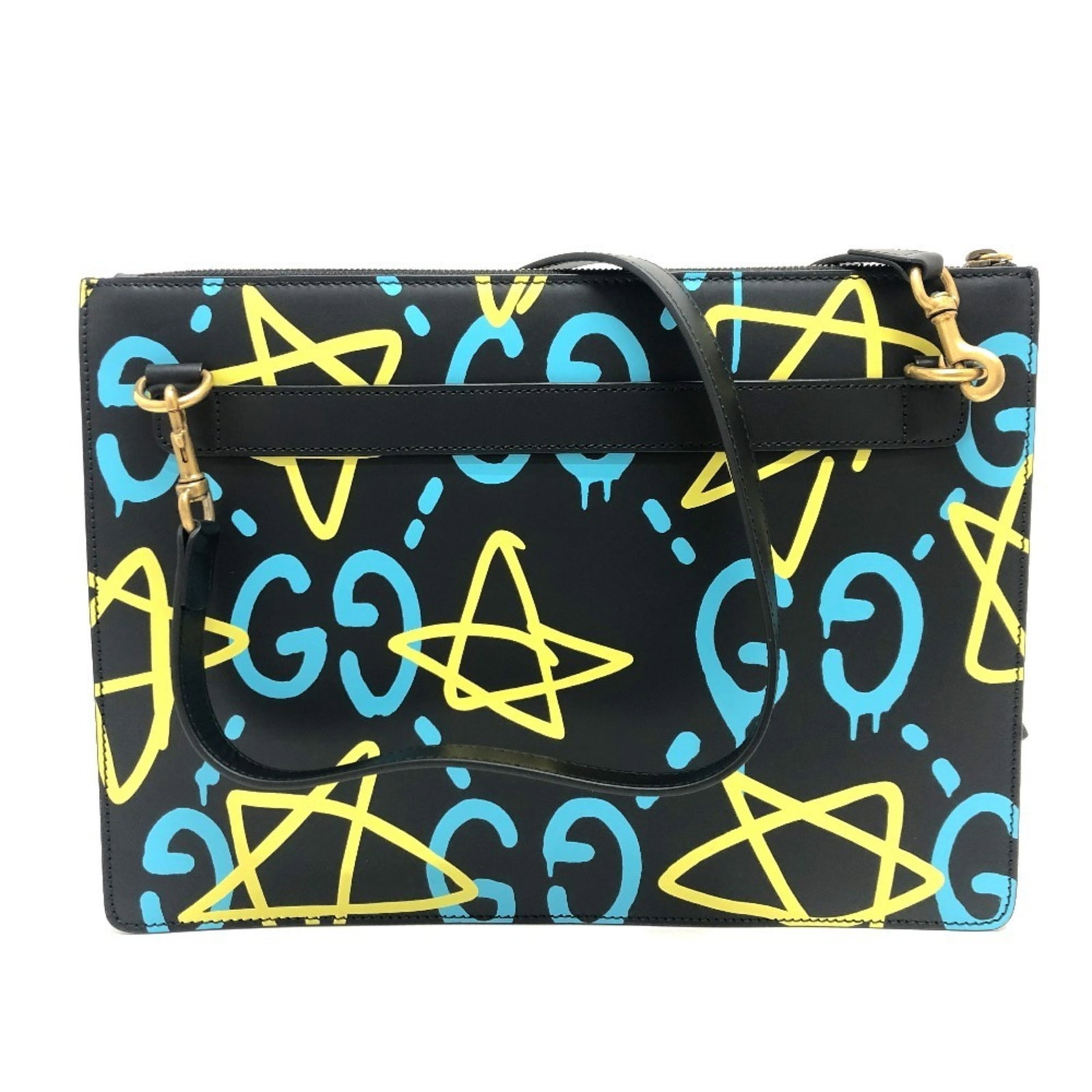 Shoulder Bag Leather: Shoulder Bag Leather Black and multi-color Gucci leather shoulder bag with gold hardware, featuring a dust bag and adjustable shoulder strap. This stylish bag measures 25cm x 35cm x 4.5cm and comes wi