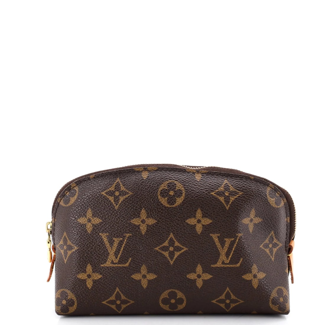 Louis Vuitton Monogram Canvas Cosmetic Pouch: Louis Vuitton Monogram Canvas Cosmetic Pouch Brown Louis Vuitton Monogram Canvas Cosmetic Pouch with Aged Gold Hardware, featuring a neutral leather interior and classic canvas exterior with visible c