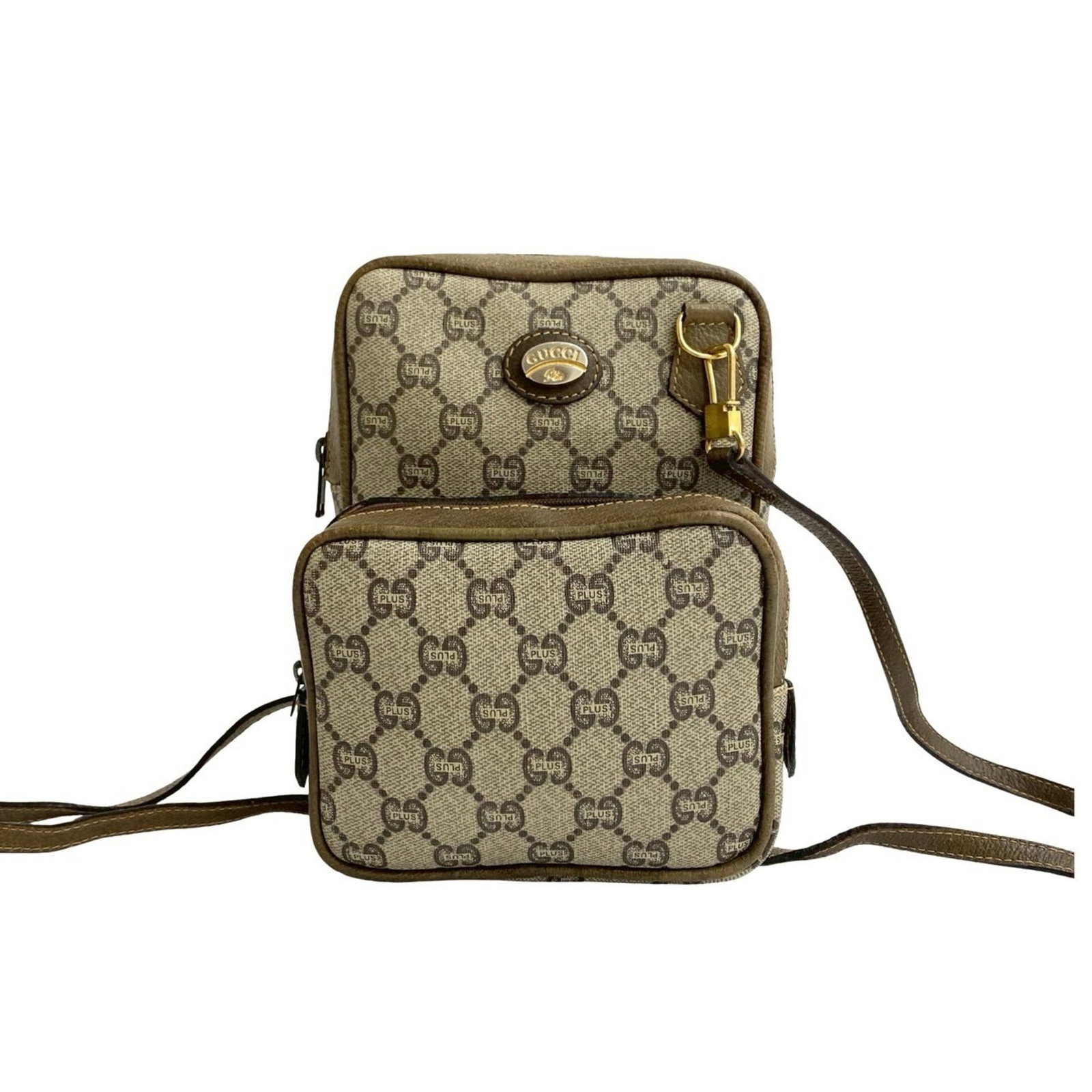 Shoulder Bag Leather Pvc Gucci Pochette: Shoulder Bag Leather Pvc Gucci Pochette Brown Leather and PVC Gucci Pochette Bag. Made from high-quality leather and PVC, this shoulder bag features a classic design with a brown color. Measuring 19cm