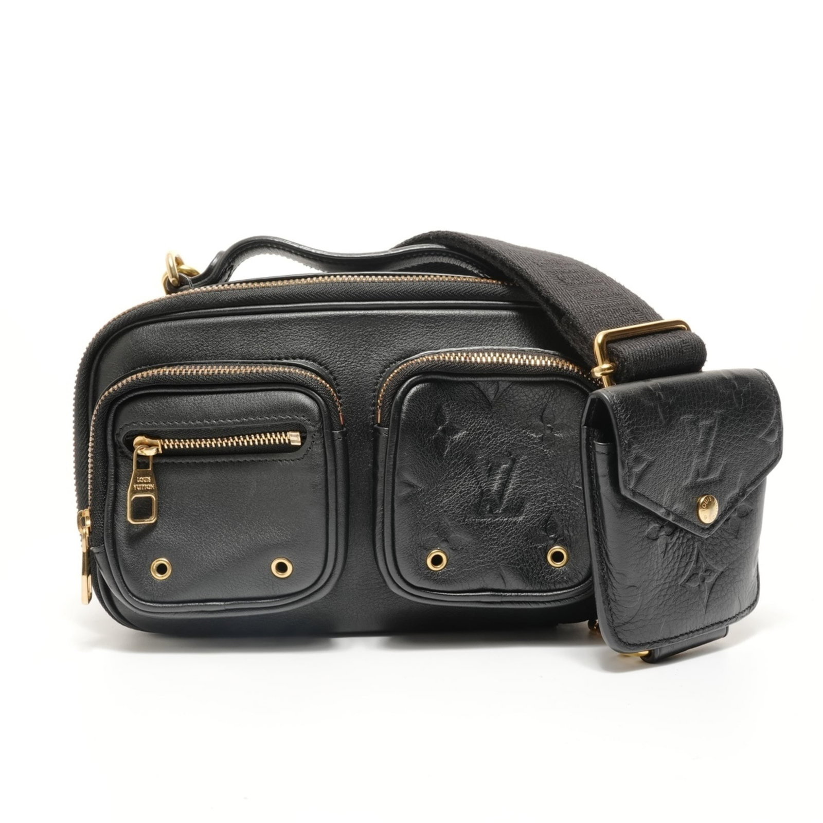 Shoulder Bag by Louis Vuitton: Shoulder Bag by Louis Vuitton Black Louis Vuitton shoulder bag with a sleek design, featuring a 12.5cm x 21cm x 5cm size and adjustable strap length of 65cm - 130cm. The bag's black color and classic 
