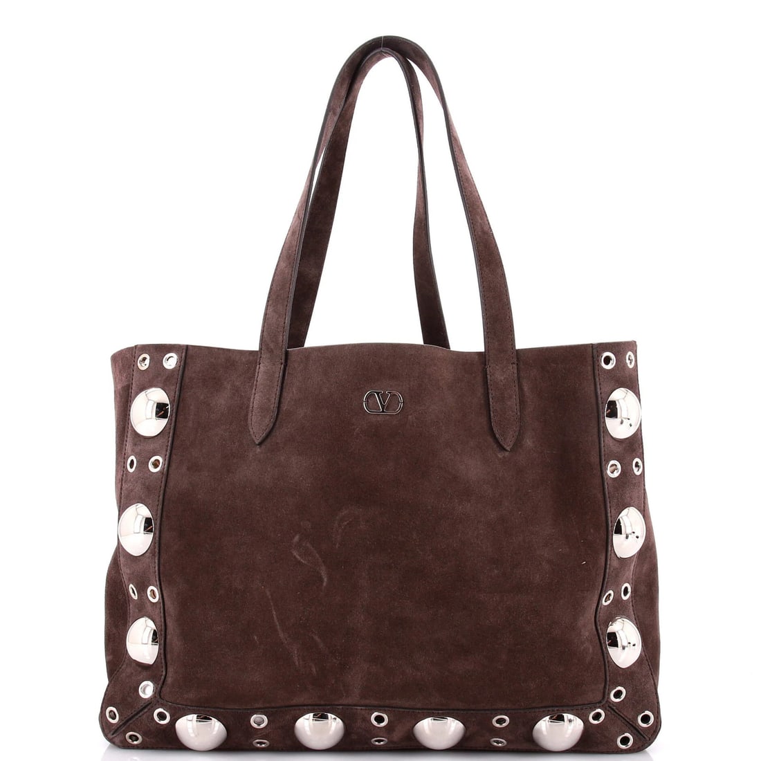 Garavani Valentino Nellcote Suede Tote Bag Studded Medium: Garavani Valentino Nellcote Suede Tote Bag Studded Medium Suede exterior and interior in rich brown color, this medium-sized Nellcote Tote Bag from Valentino Garavani features a studded design that ad
