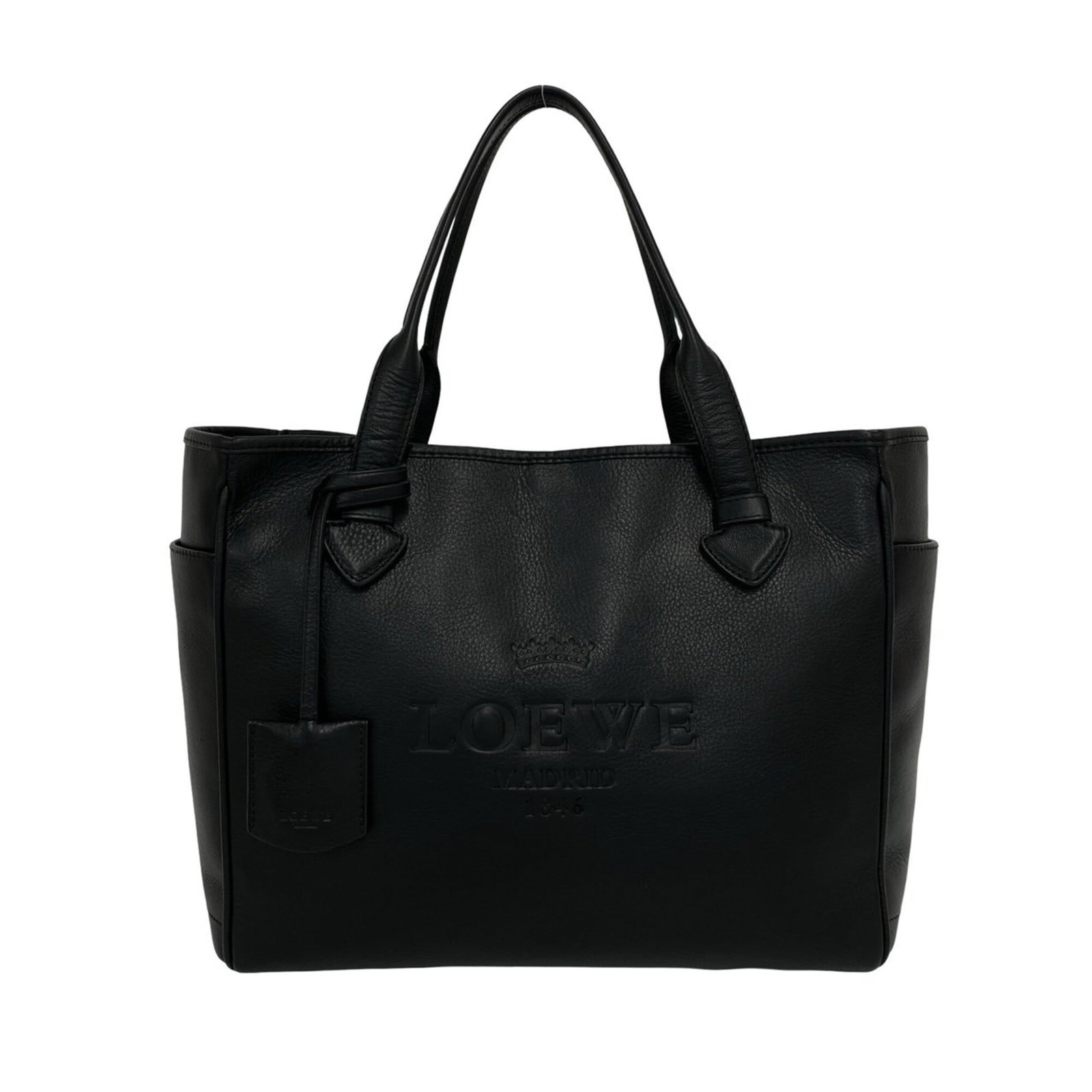 Shoulder Bag Loewe Leather Handbag Tote: Shoulder Bag Loewe Leather Handbag Tote Loewe Leather Handbag Tote in Black. This shoulder bag features high-quality leather construction, a classic tote design, and a timeless black color. Measuring 