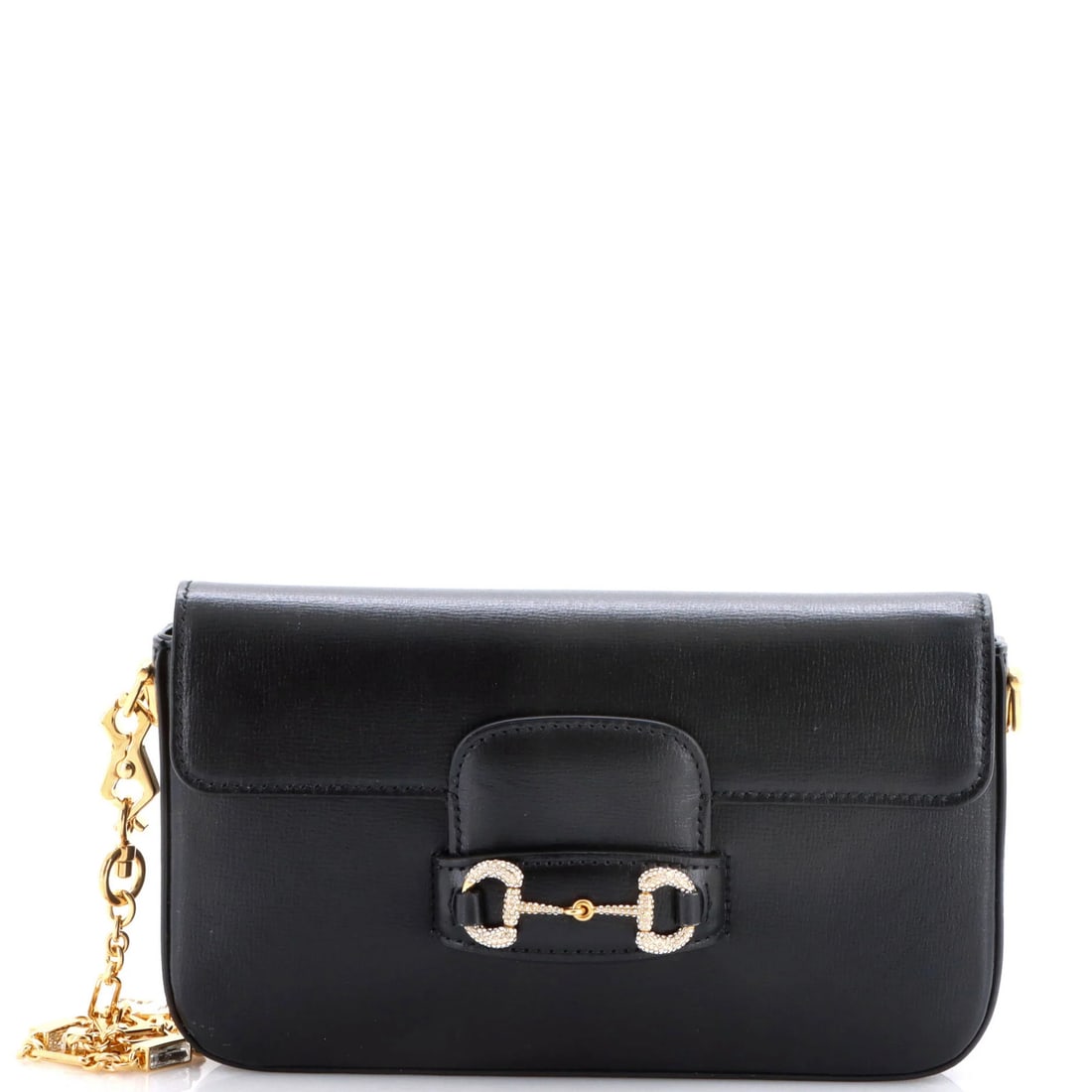 Gucci Horsebit 1955 Leather Crystal Detail Mini Bag: Gucci Horsebit 1955 Leather Crystal Detail Mini Bag Crystal-embellished leather and sleek design define this Gucci Horsebit 1955 Mini Bag, featuring a striking black exterior with gold hardware. Measu