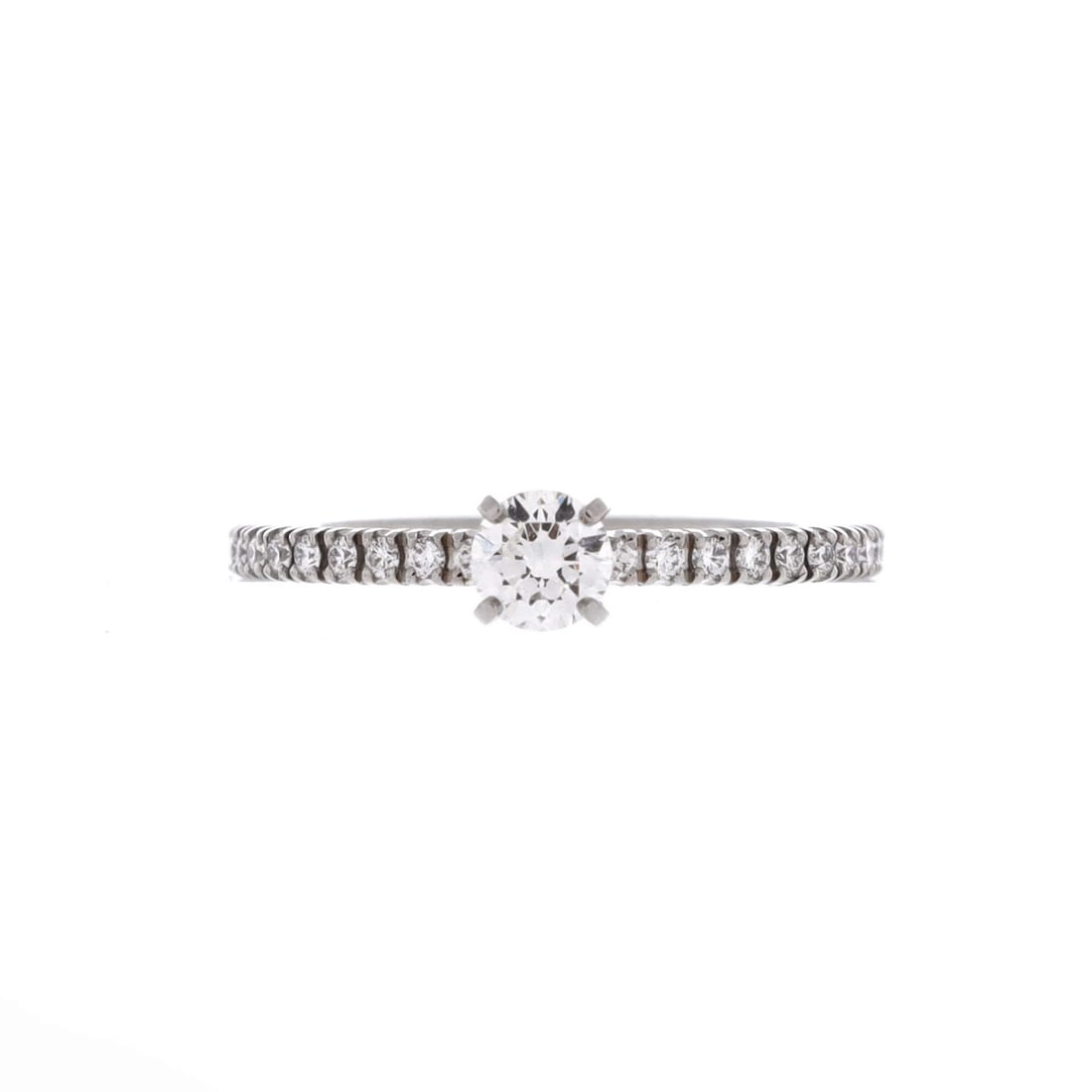 Cartier Etincelle de Cartier Solitaire Ring Platinum with RBC Diamond and Pave: Cartier Etincelle de Cartier Solitaire Ring Platinum with RBC Diamond and Pave Cartier's Etincelle de Cartier Solitaire Ring Platinum boasts a stunning RBC diamond set in a platinum band, adorned