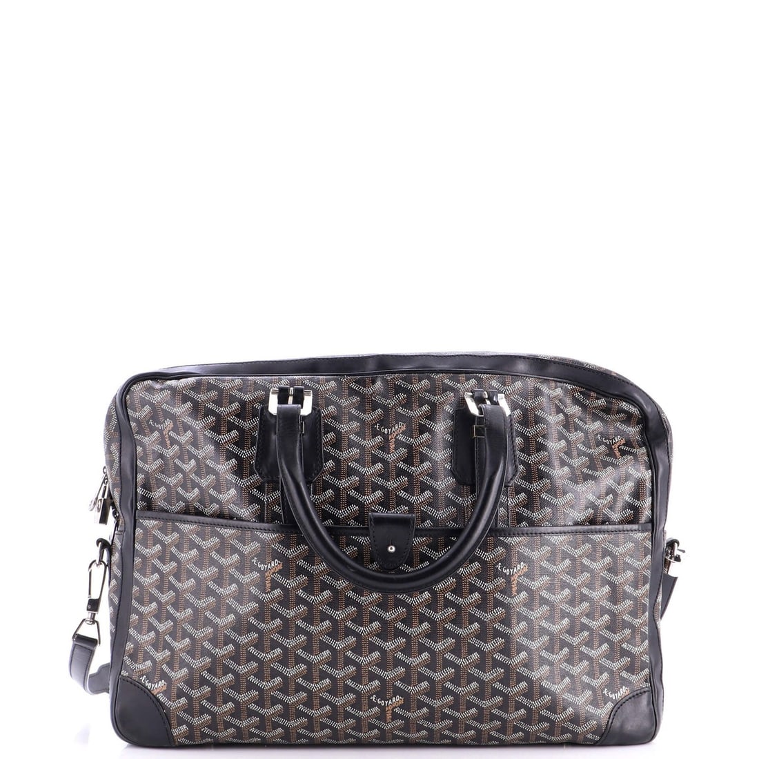 Goyard Briefcase Coated Canvas Ambassade: Goyard Briefcase Coated Canvas Ambassade Heavy scuffs and creases adorn the exterior of this Goyard Ambassade Briefcase, giving it a worn, vintage look. The canvas-coated exterior in black provides a
