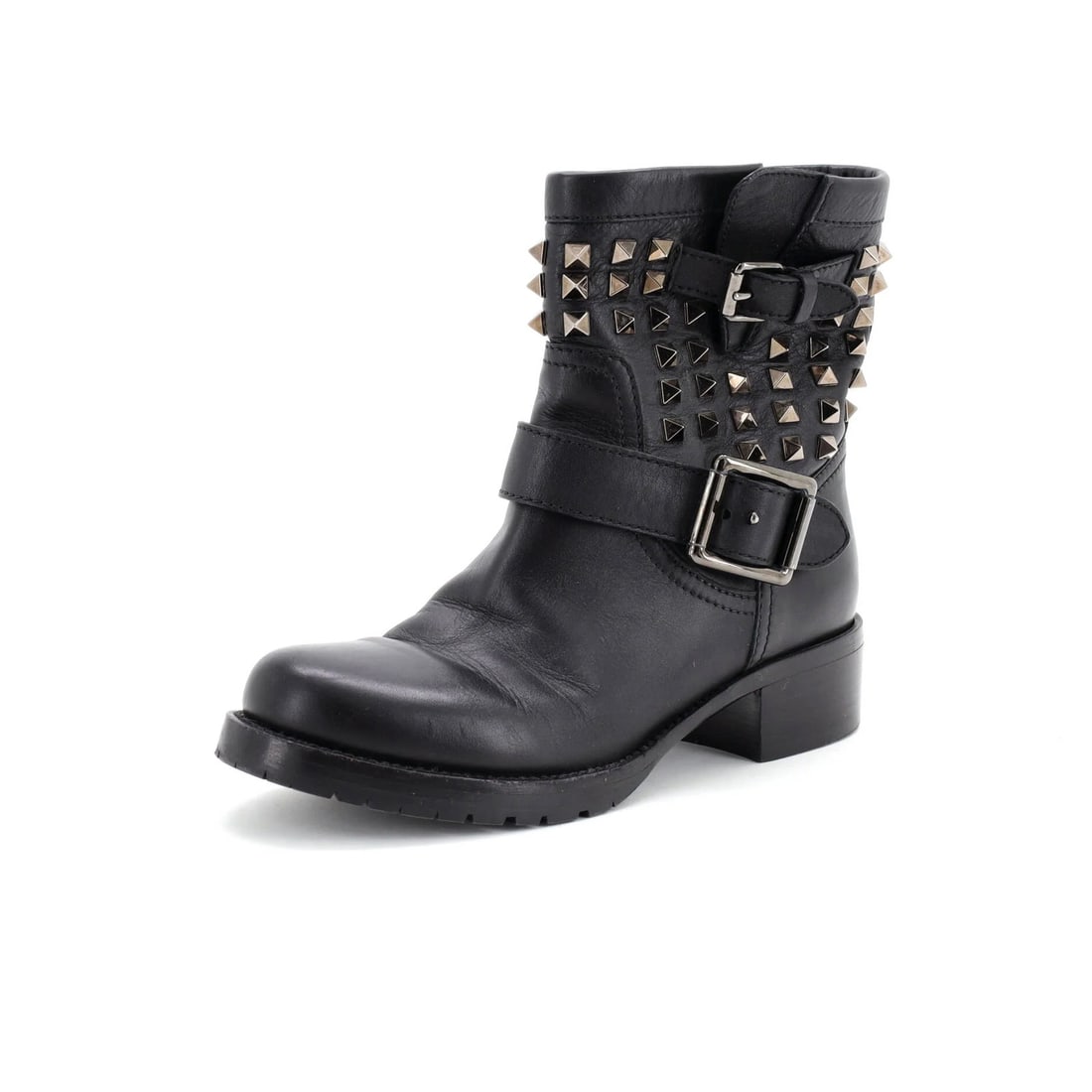 Valentino Garavani Women's Rockstud Leather Biker Boots: Valentino Garavani Women's Rockstud Leather Biker Boots Black leather Valentino Garavani Women's Rockstud Biker Boots, featuring a distinctive Rockstud design, are available in size US 6. The boots