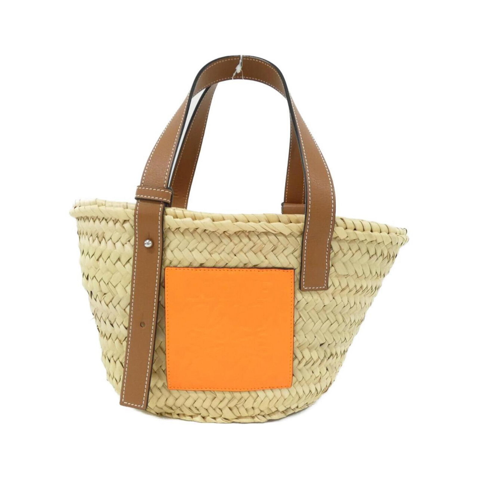 Handbag Raffia Leather Loewe: Handbag Raffia Leather Loewe Raffia and leather come together in this unique Loewe handbag, featuring a distinctive combination of materials and a classic design. The beige and orange color