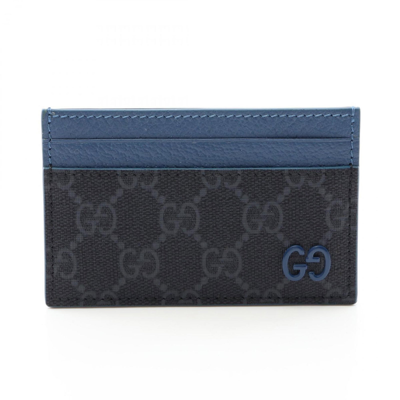 Leather Pvc Card Gucci Case: Leather Pvc Card Gucci Case The Gucci leather pvc card case features a sleek black and blue design, combining high-quality leather and durable PVC materials. Measuring 7cm x 11cm x 5mm, this compact
