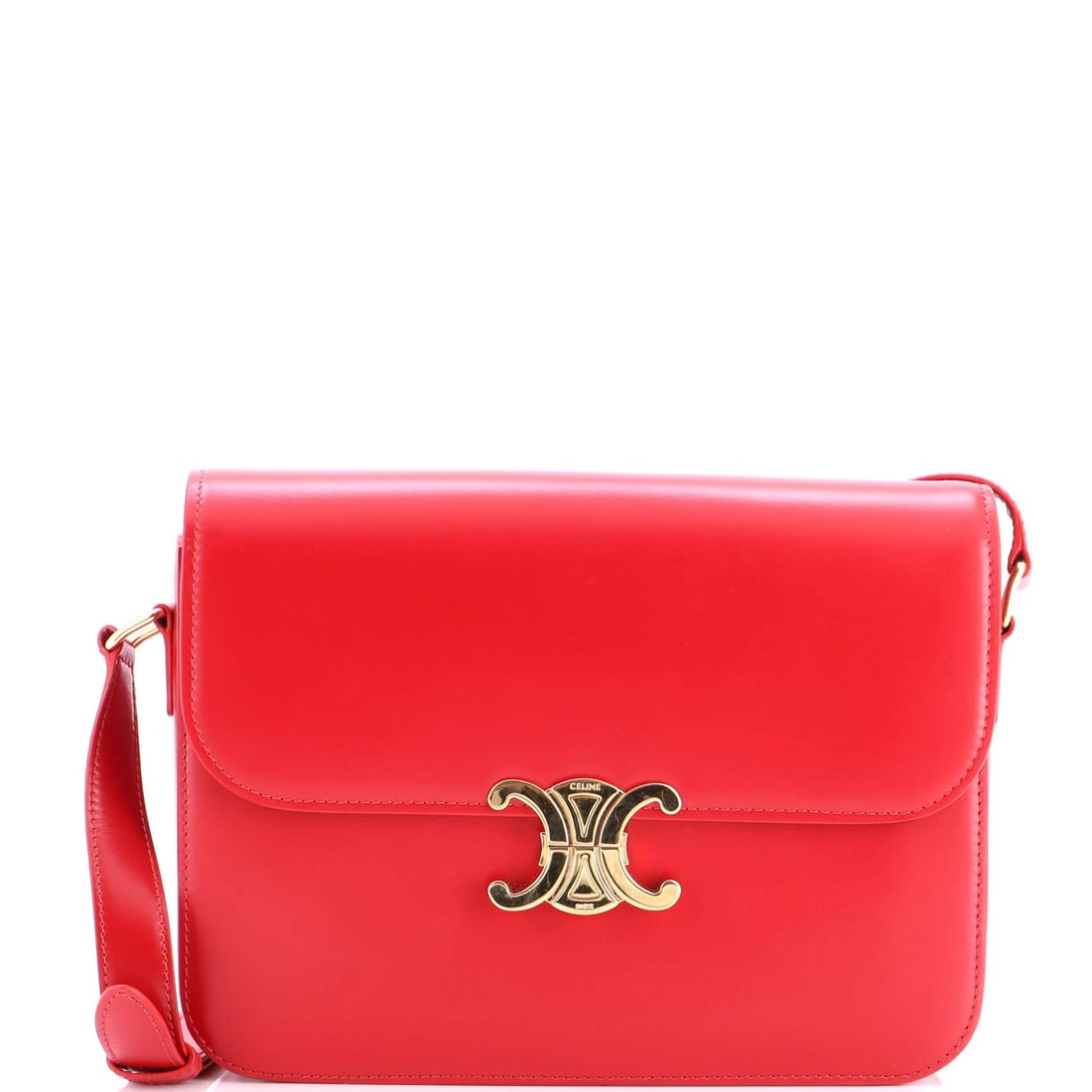 Calfskin Large Shoulder Bag Smooth Celine Triomphe: Calfskin Large Shoulder Bag Smooth Celine Triomphe Calfskin Large Shoulder Bag in Smooth Celine Triomphe Red. This stylish cross body bag features a spacious interior, adjustable straps, and a sleek r