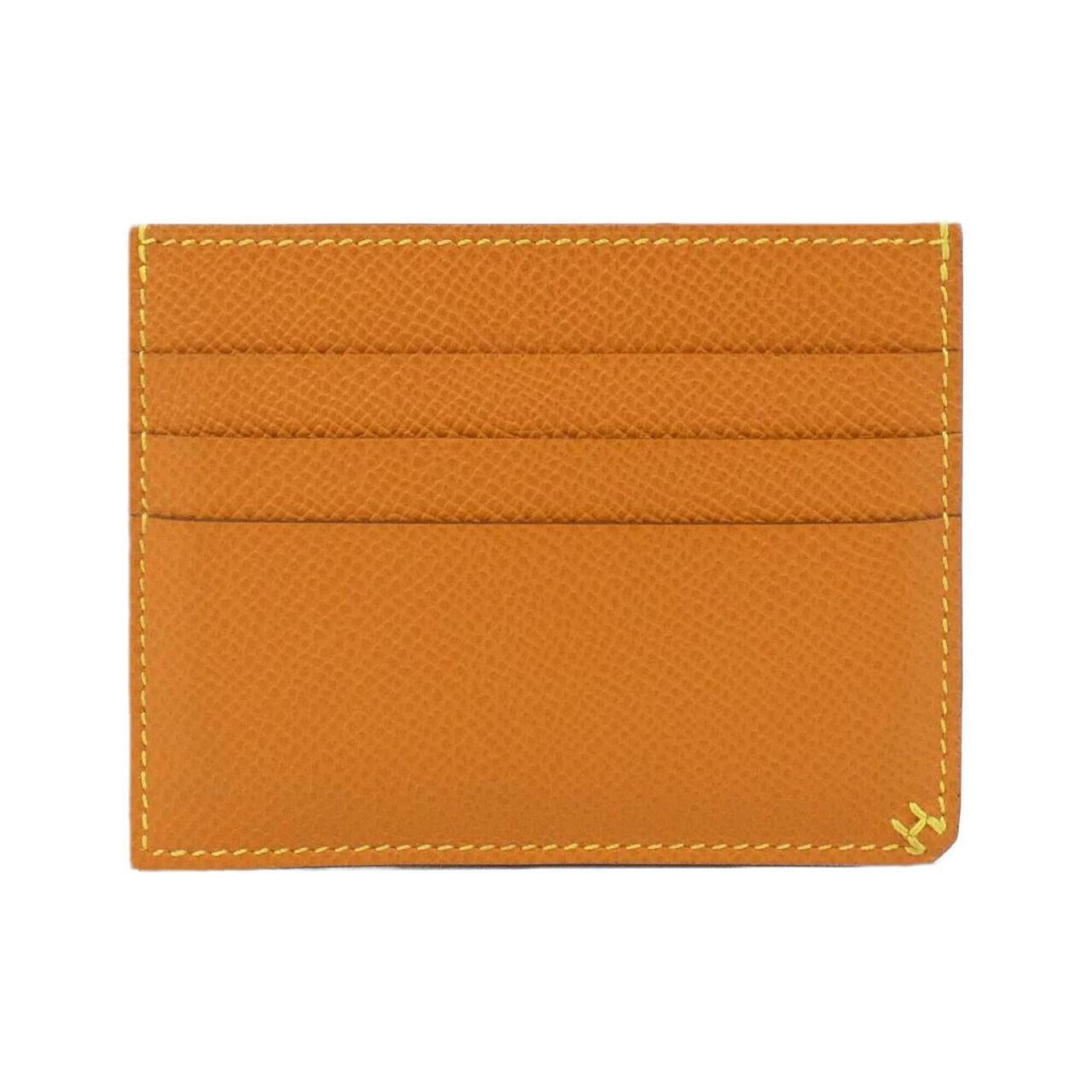 Epsom Leather Card Case Hermes: Epsom Leather Card Case Hermes Epsom leather card case from Hermes, available in Jaune and Orange colors, features a unique material and compact size. Made with 9cm x 10.5cm dimensions, this card case