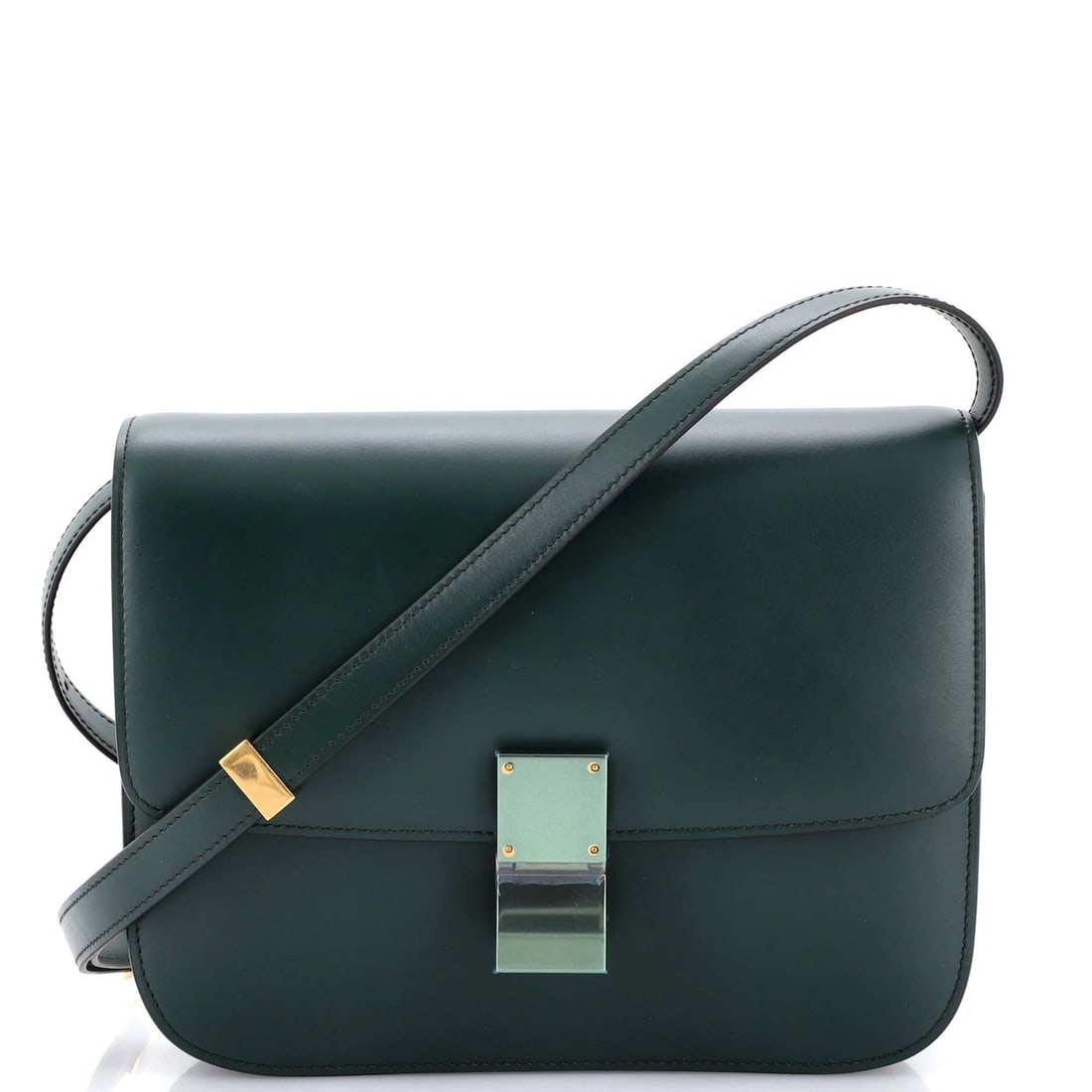 Smooth Leather Bag Box Classic Medium Celine: Smooth Leather Bag Box Classic Medium Celine Smooth leather exterior, classic cross body design, and a medium size make this Celine bag a stylish and versatile accessory. With a green exterior and