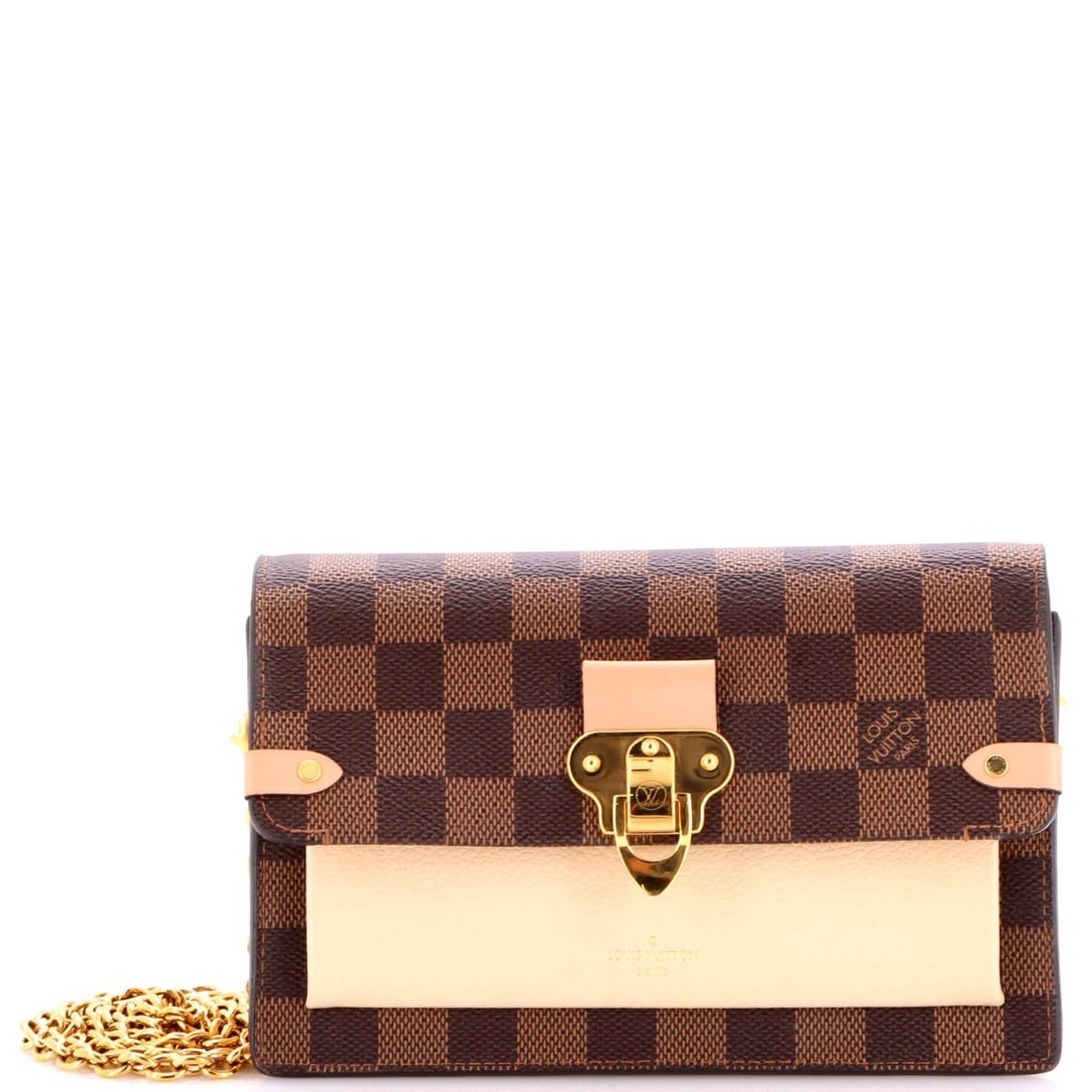 Damier Leather NM Chain Wallet Vavin with Louis Vuitton: Damier Leather NM Chain Wallet Vavin with Louis Vuitton Damier Leather NM Chain Wallet Vavin with Louis Vuitton features a classic brown canvas coated leather exterior with gold hardware,