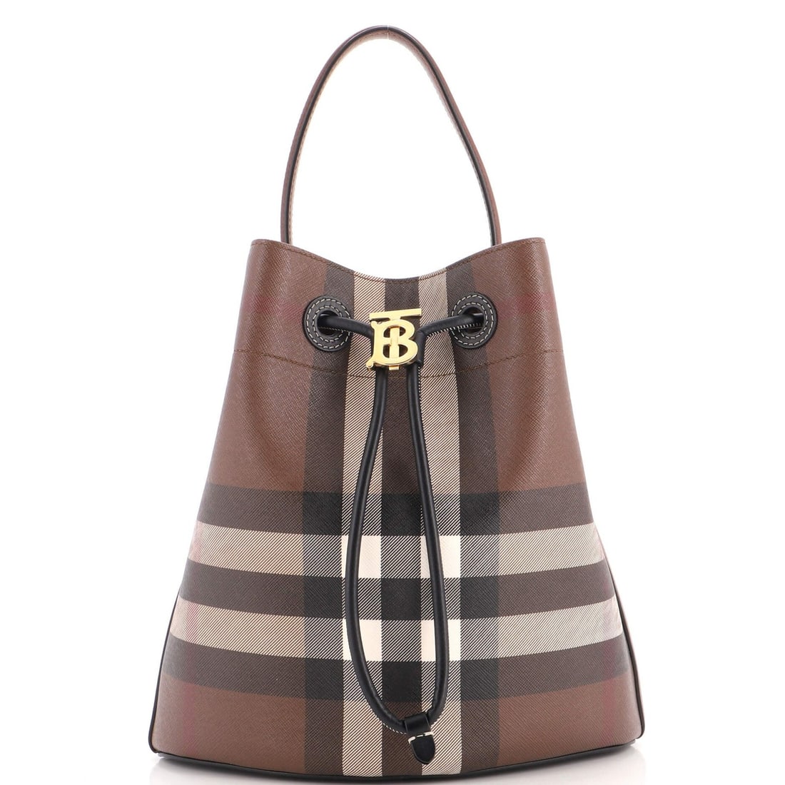 Bucket Bag Drawstring Small Canvas Burberry TB Check: Bucket Bag Drawstring Small Canvas Burberry TB Check Small Canvas Burberry TB Check Bucket Bag Drawstring in Brown. This Brown Canvas Bucket Bag features a classic Burberry TB Check design and a
