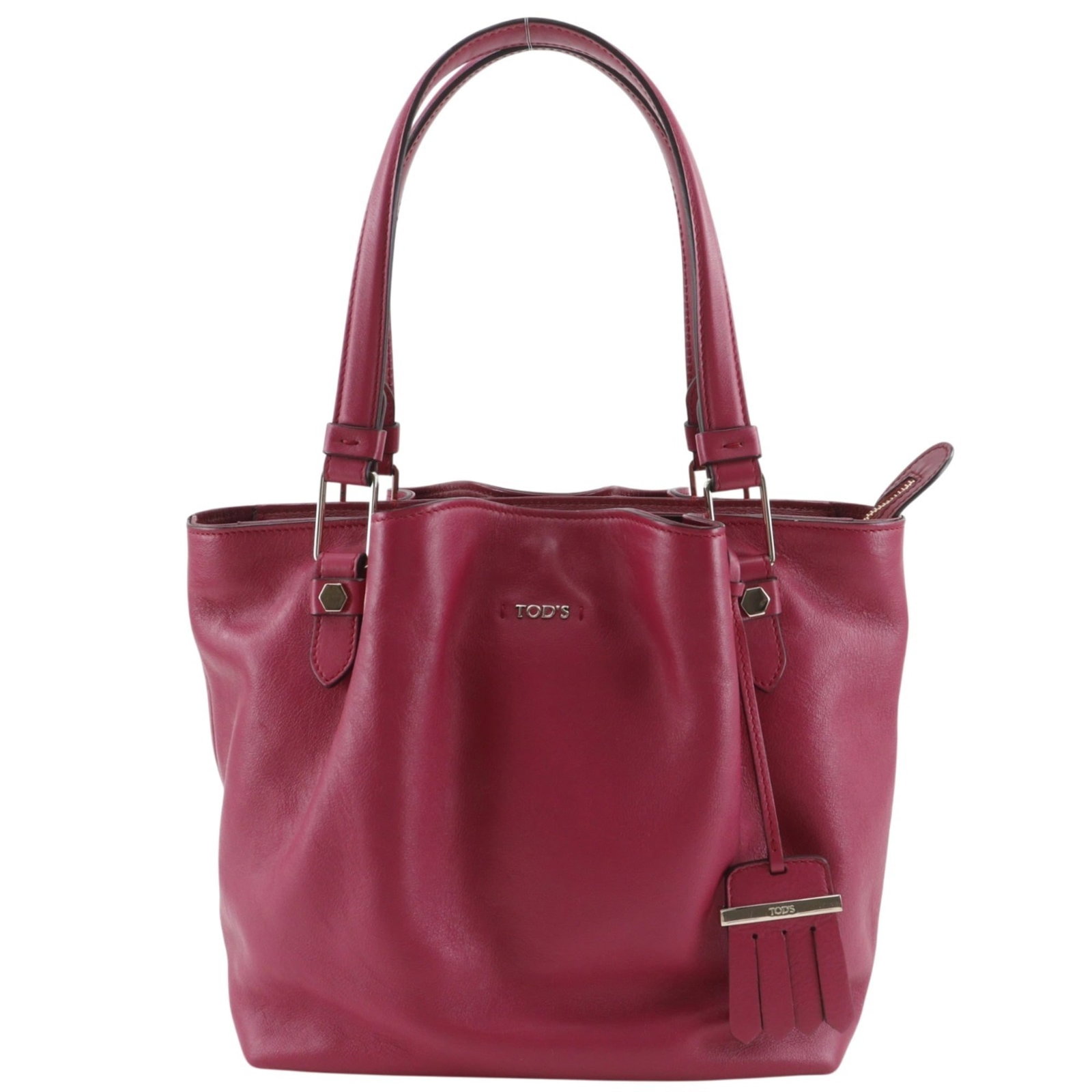 Tod's tote bag leather: Tod's tote bag leather Pink Tod's tote bag leather, measuring 24cm x 24cm x 14cm, weighs 700g, and features a 20cm handle drop. Made from high-quality leather, this bag boasts a sleek and