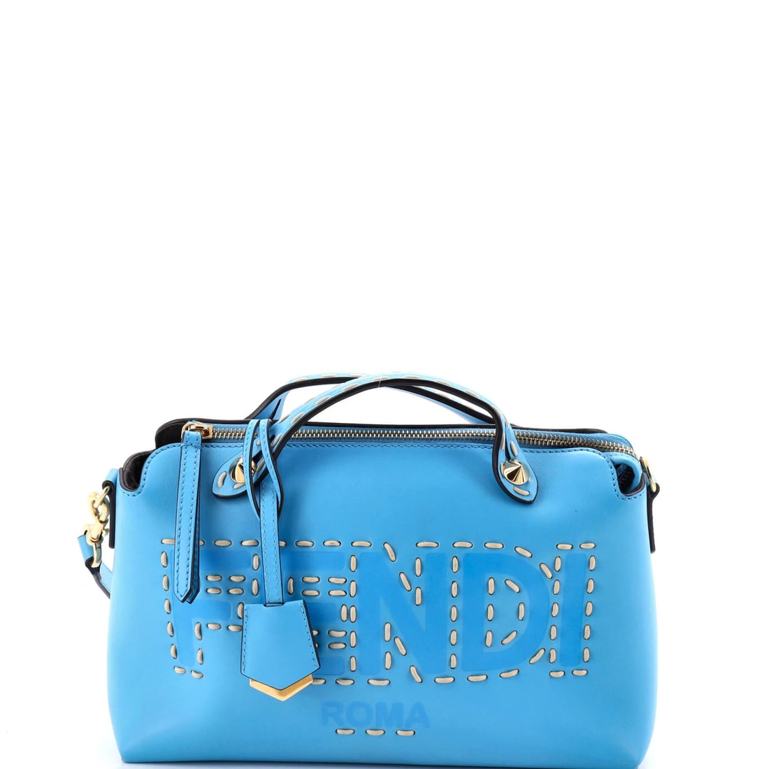 Fendi Logo By The Way Satchel Stitched Leather Medium: Fendi Logo By The Way Satchel Stitched Leather Medium The Fendi Logo By The Way Satchel Stitched Leather Medium is a stylish and iconic medium-sized satchel with a rich blue exterior. Featuring a