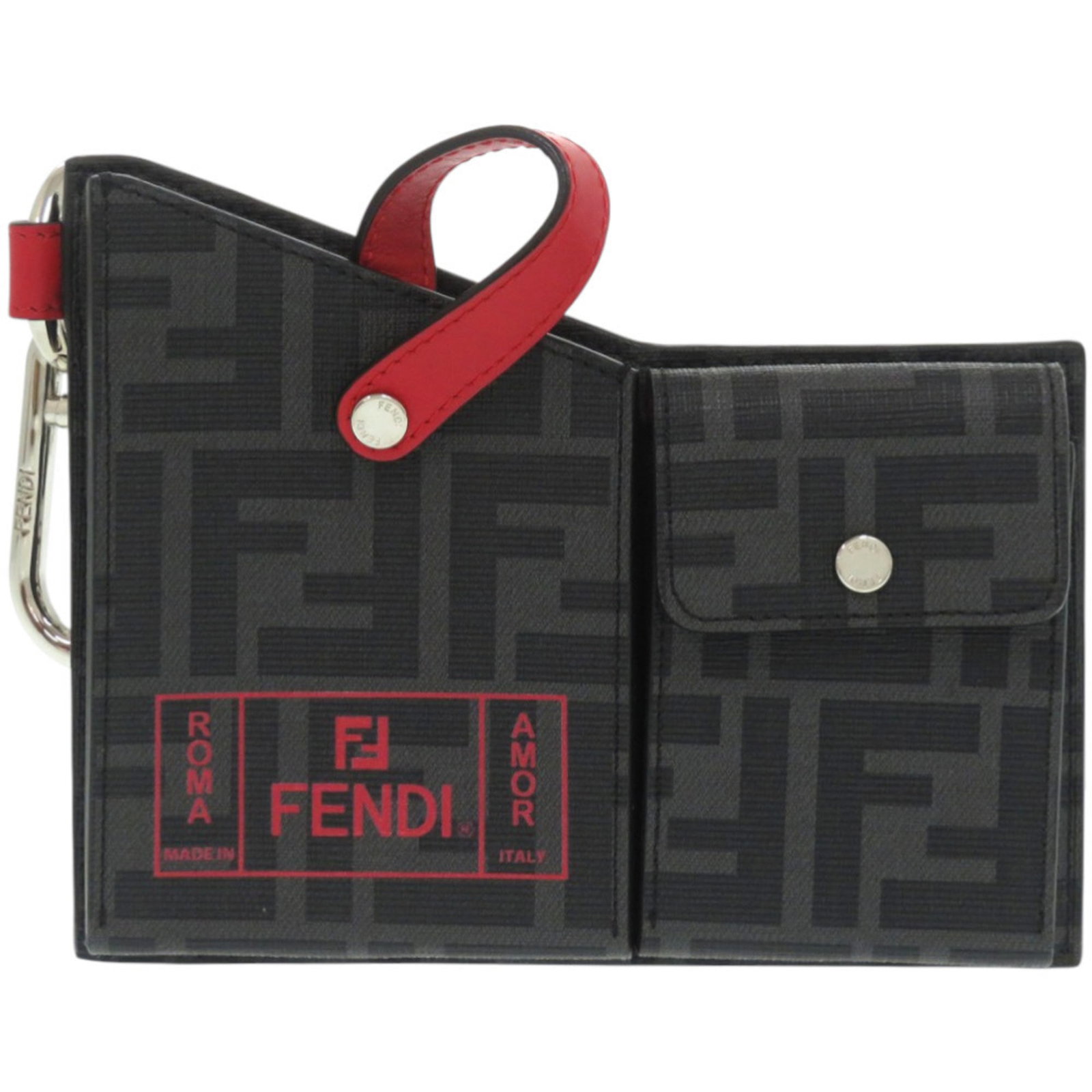 Keyring Leather Fendi: Keyring Leather Fendi The Fendi Country keyring is crafted from high-quality leather, available in black, gray, and red colors. Measuring 13cm x 16cm x 2cm, this stylish accessory features a sleek