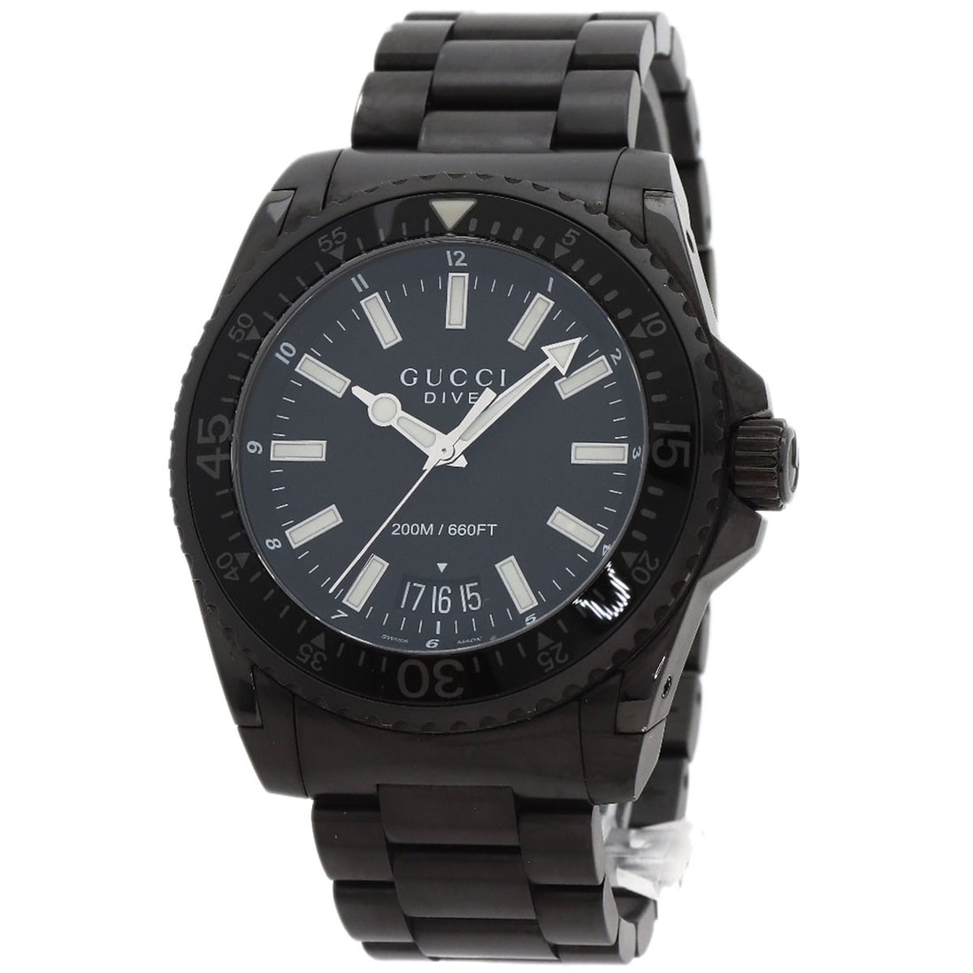 Dive Watches Gucci 136.2 Stainless Steel: Dive Watches Gucci 136.2 Stainless Steel Stainless steel construction provides a durable foundation for this 45mm black Gucci dive watch, featuring an analog display and quartz movement. The black bez