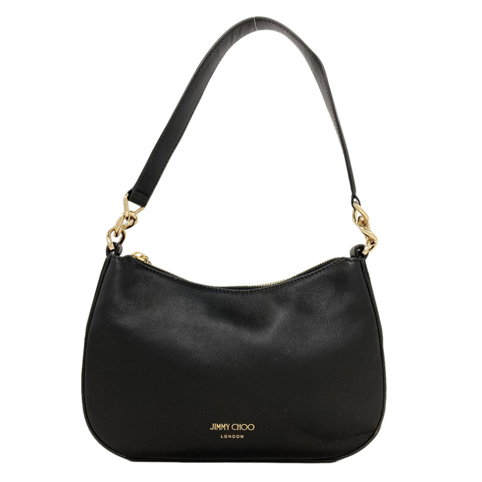 Jimmy Choo Leather Bag: Jimmy Choo Leather Bag Black leather shoulder bag from Jimmy Choo, featuring a zipper closure and adjustable strap length of 49cm. This stylish bag measures 15cm x 19cm x 4cm and is made from