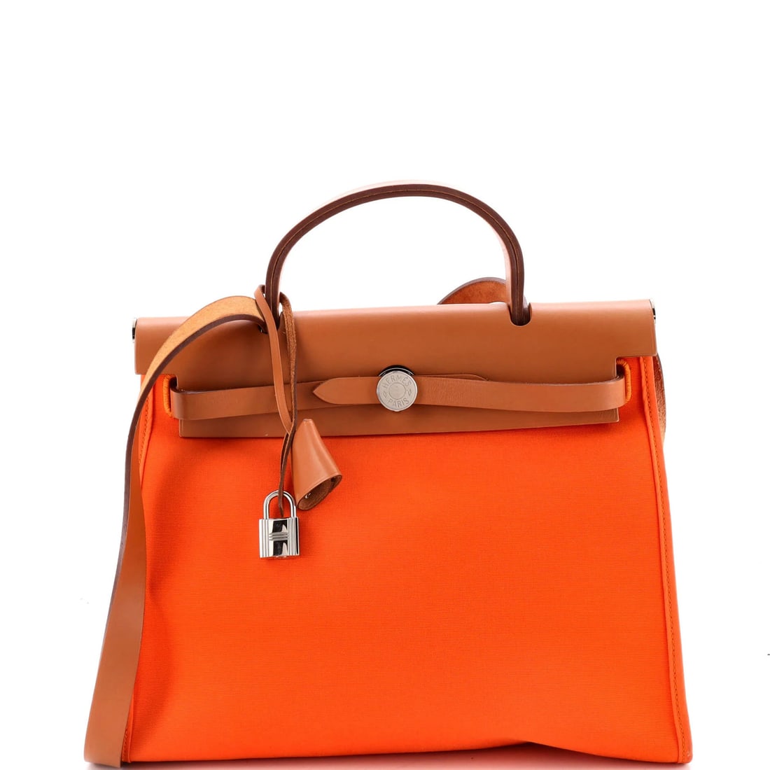 Herbag Hermes Leather Toile 31 Zip: Herbag Hermes Leather Toile 31 Zip Orange Herm?s Leather Toile 31 Zip Shoulder Bag with Keys Clochette and Pochette, featuring a vibrant exterior color and a classic design. This Herm?s bag measures 1