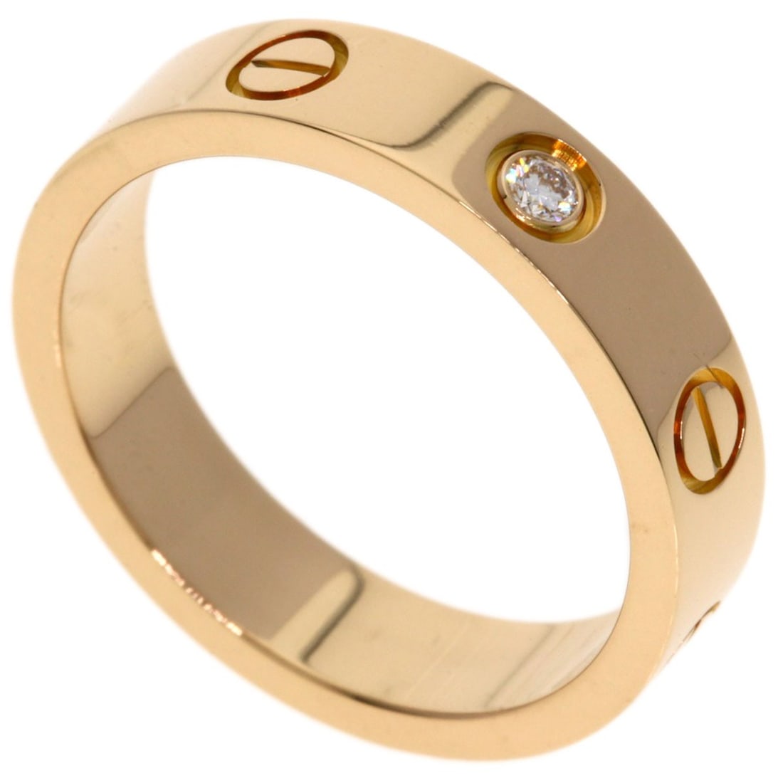 Cartier Mini Love Ring 1P Diamond #48 Ring K18 Pink Gold: Cartier Mini Love Ring 1P Diamond #48 Ring K18 Pink Gold Cartier's Mini Love Ring 1P is a delicate, 18k pink gold ring featuring a stunning #48 diamond. This K18 Pink Gold ring boasts a gold metal