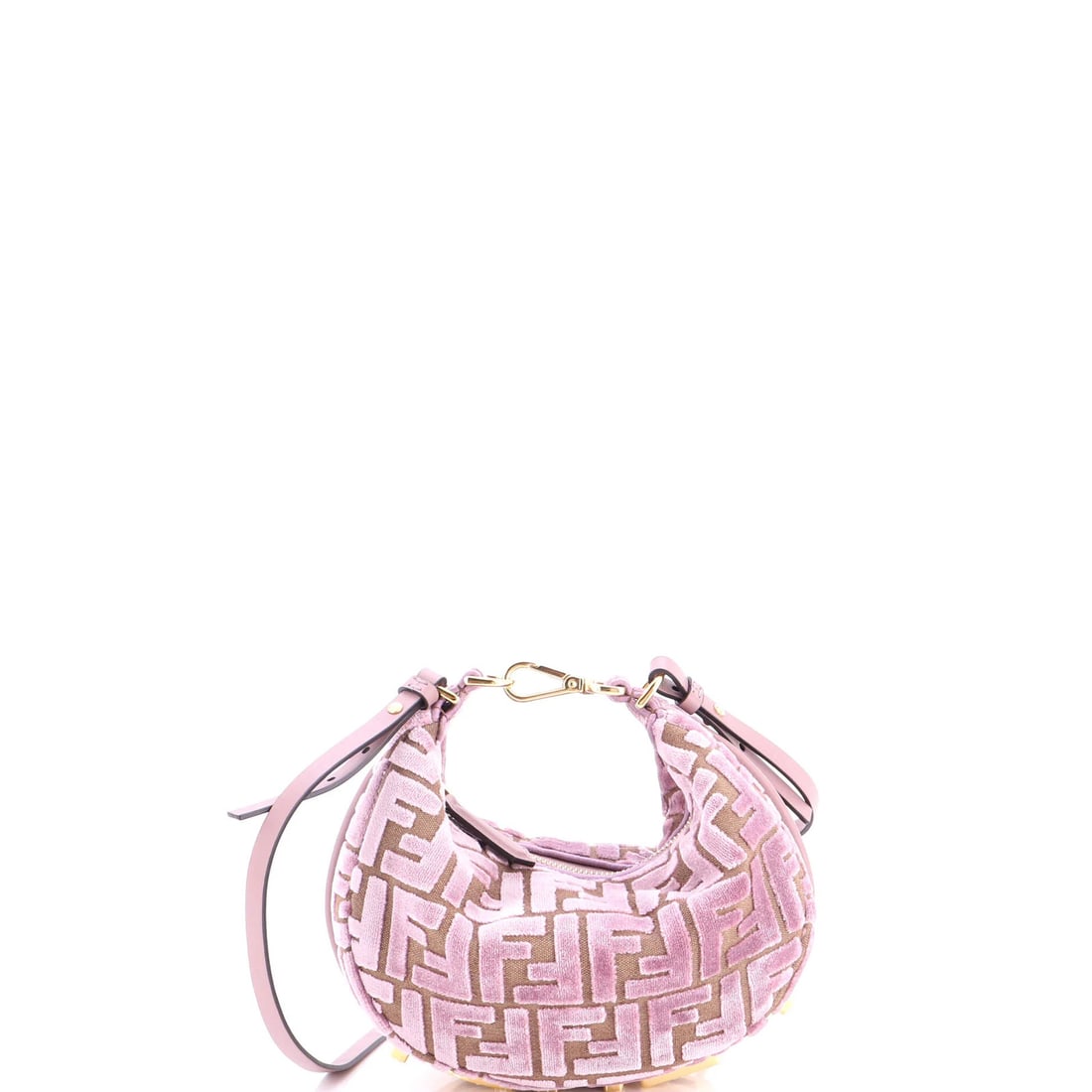 Fendi Fendigraphy Bag Zucca Jacquard Velvet Mini: Fendi Fendigraphy Bag Zucca Jacquard Velvet Mini The Fendi Fendigraphy Bag Zucca Jacquard Velvet Mini is a stunning, purple-hued mini bag featuring a canvas plain velvet exterior and a rich brown