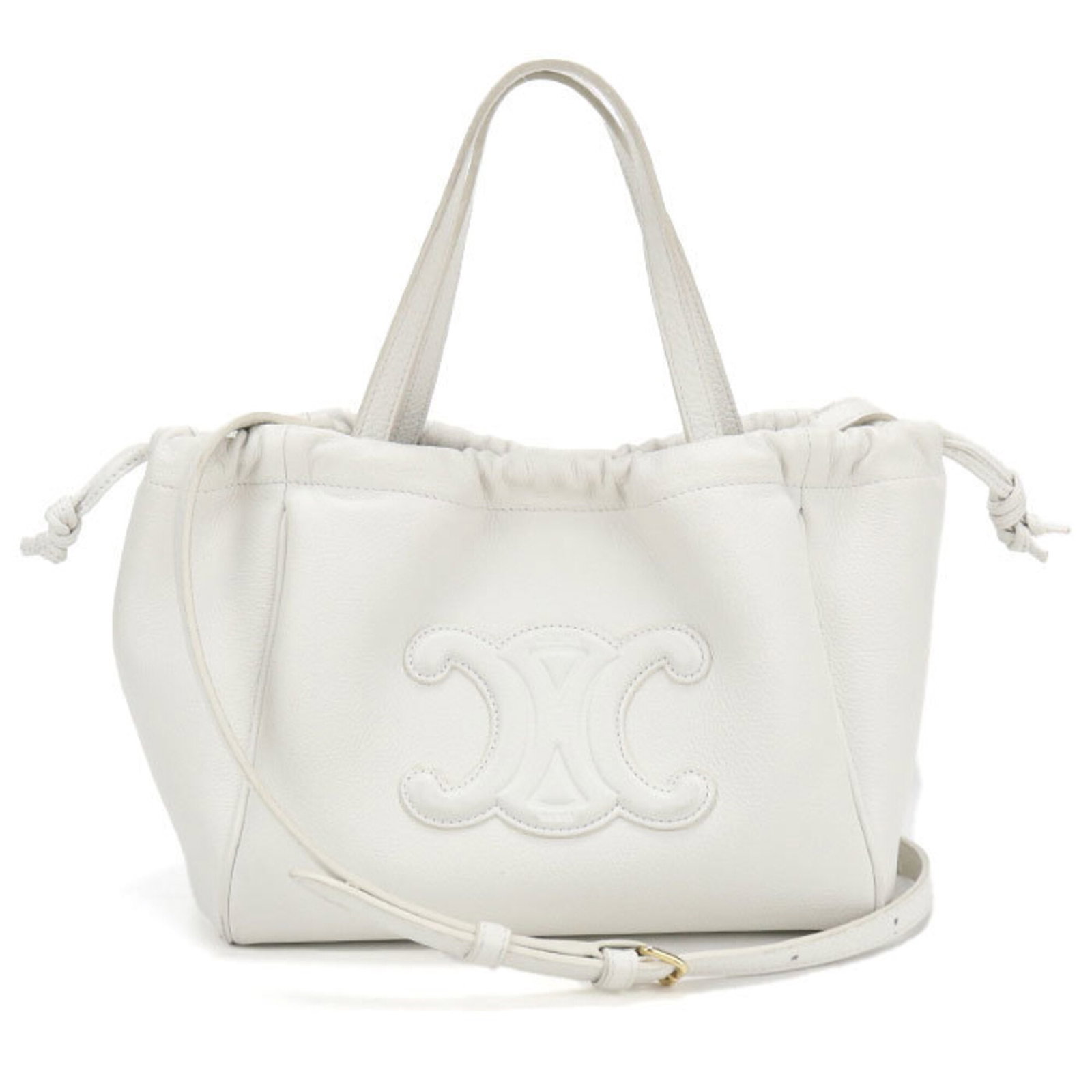 Celine Handbag Leather: Celine Handbag Leather White Celine leather handbag with gold hardware, measuring 18cm x 23cm x 13cm. This Italian-made handbag boasts a classic design and premium leather construction. The bag's